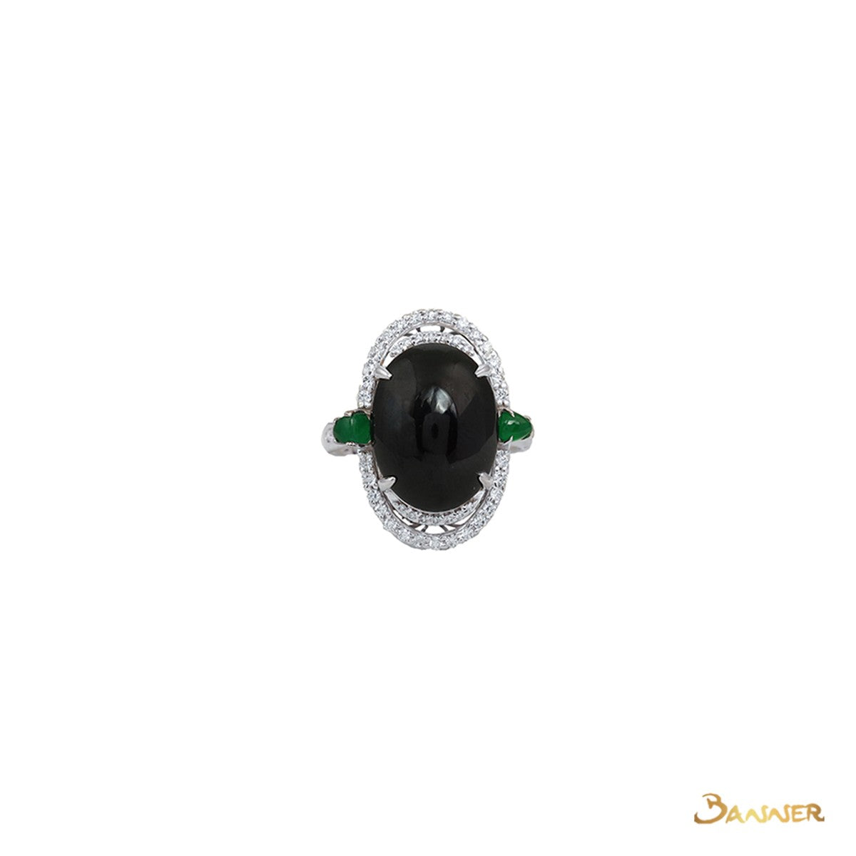 Black Jade and Diamond Helix Ring