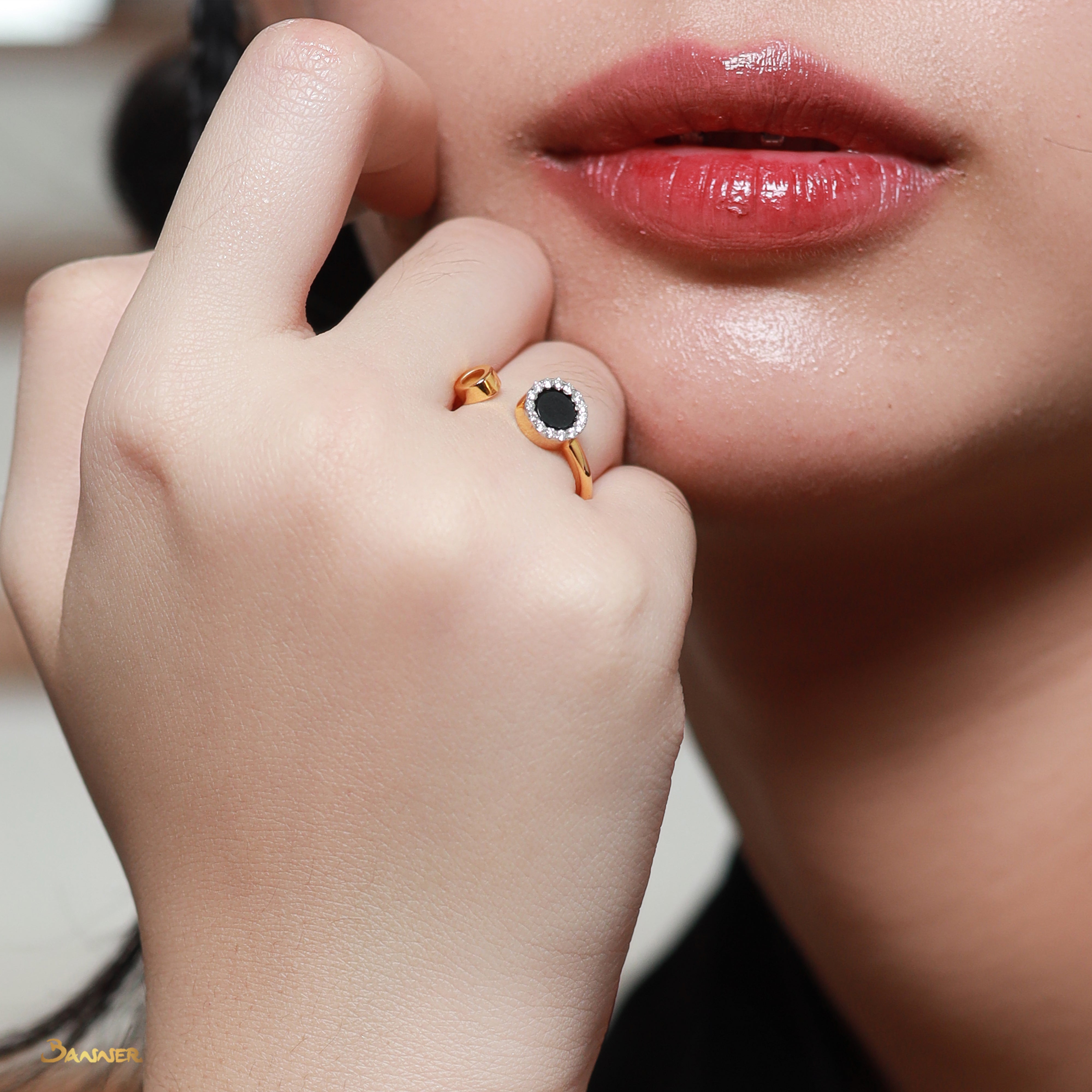 Black Jade and Diamond Eclipse Ring