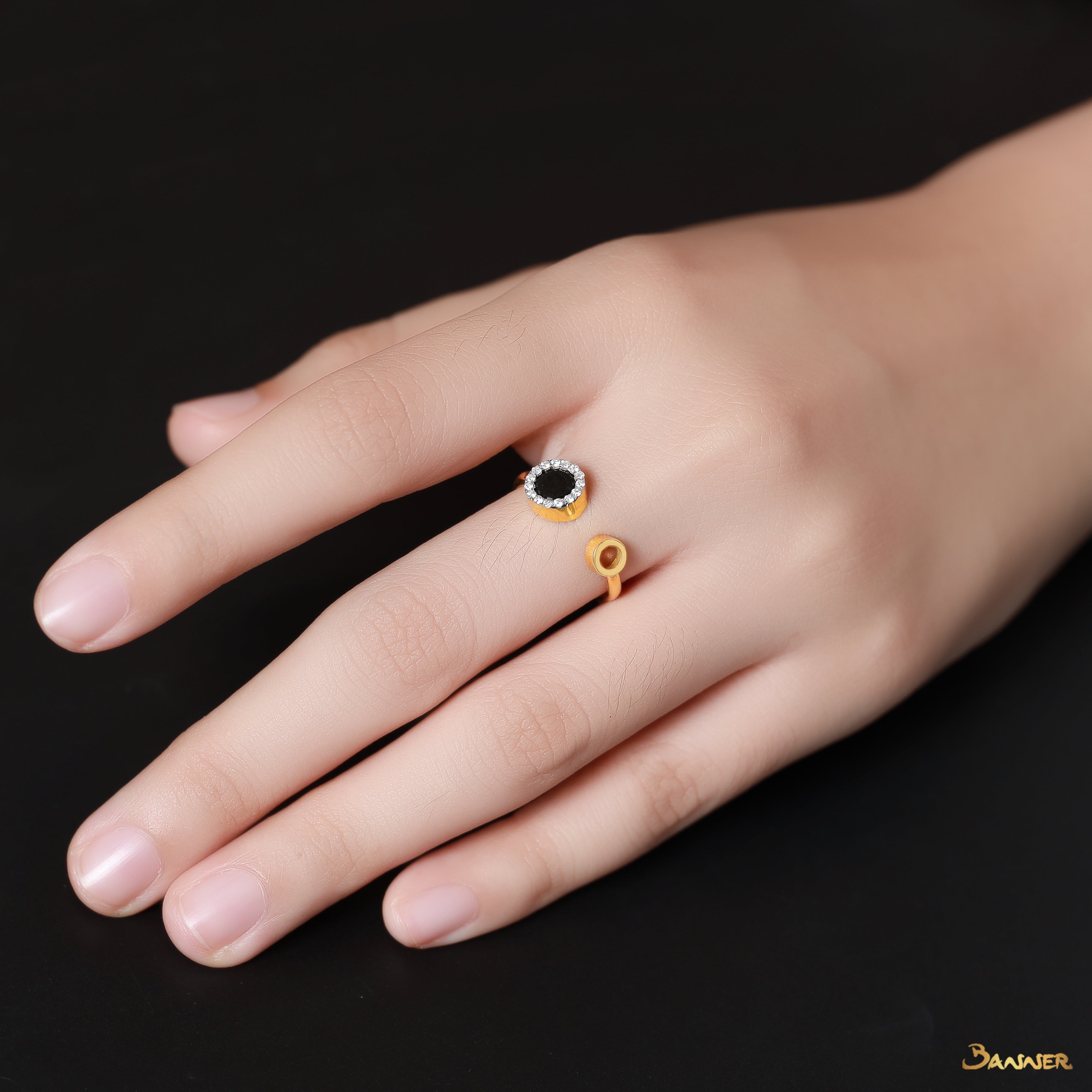 Black Jade and Diamond Eclipse Ring