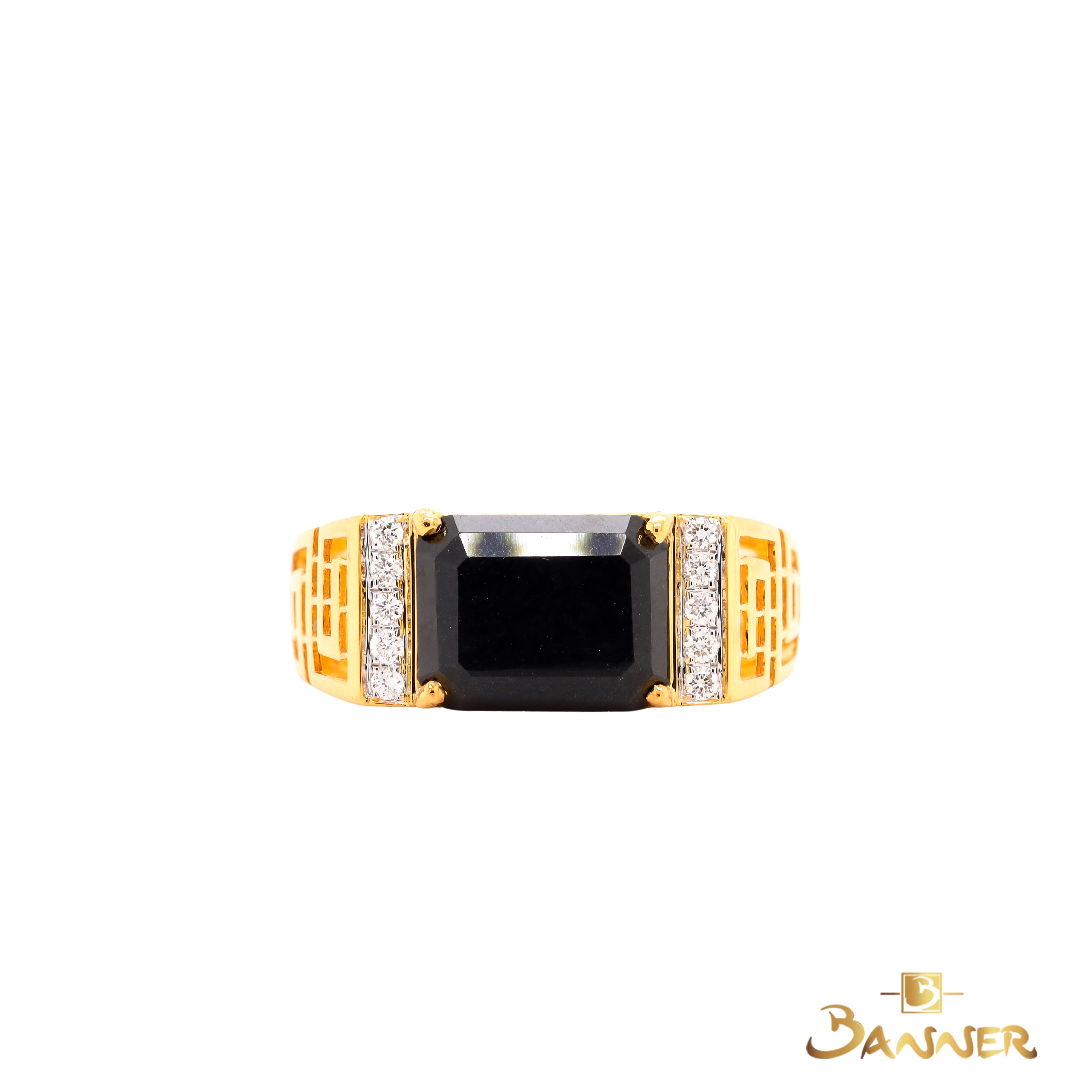 Black Jade and Diamond Ka-Note Ring