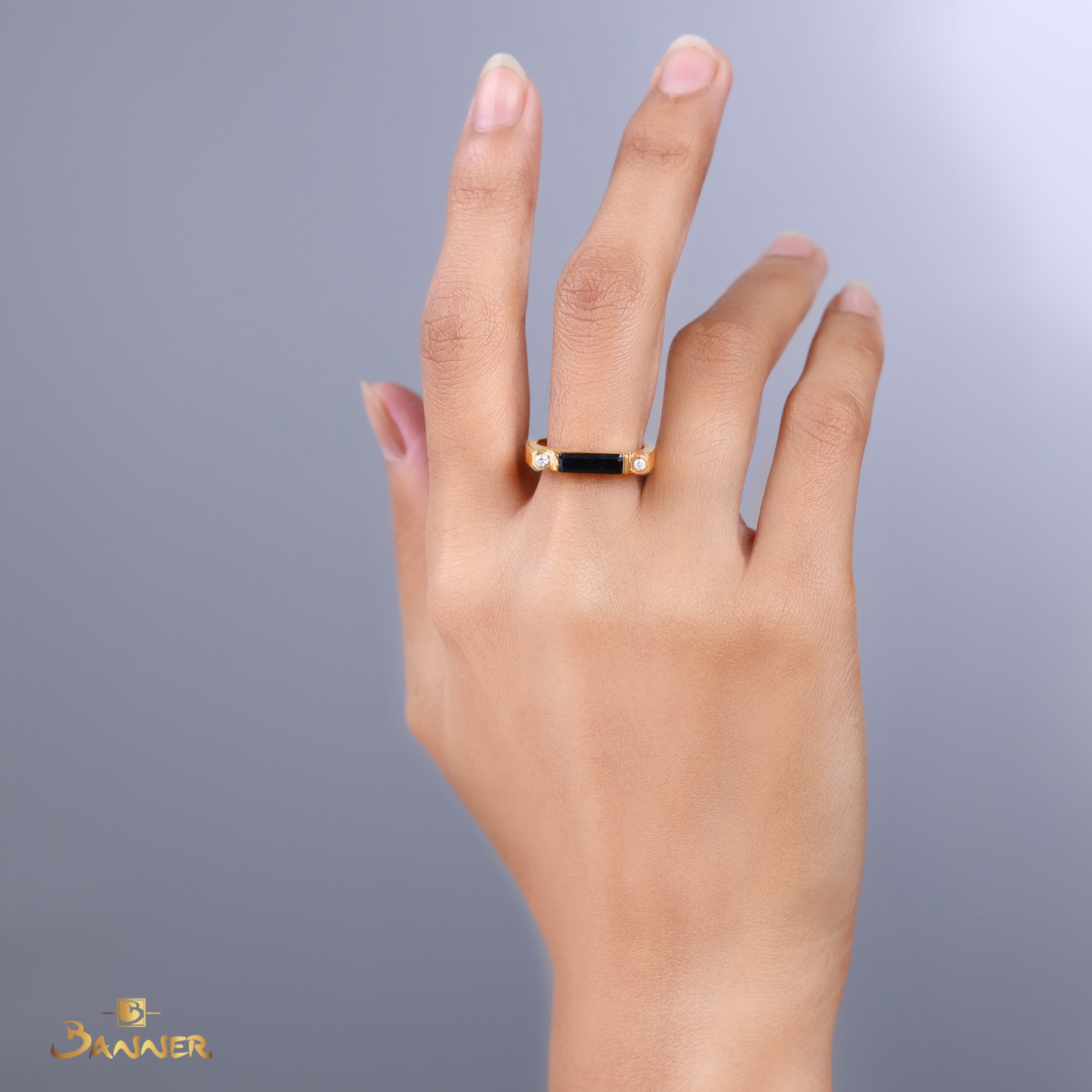 Black Jade and Diamond Celestial Bar Ring