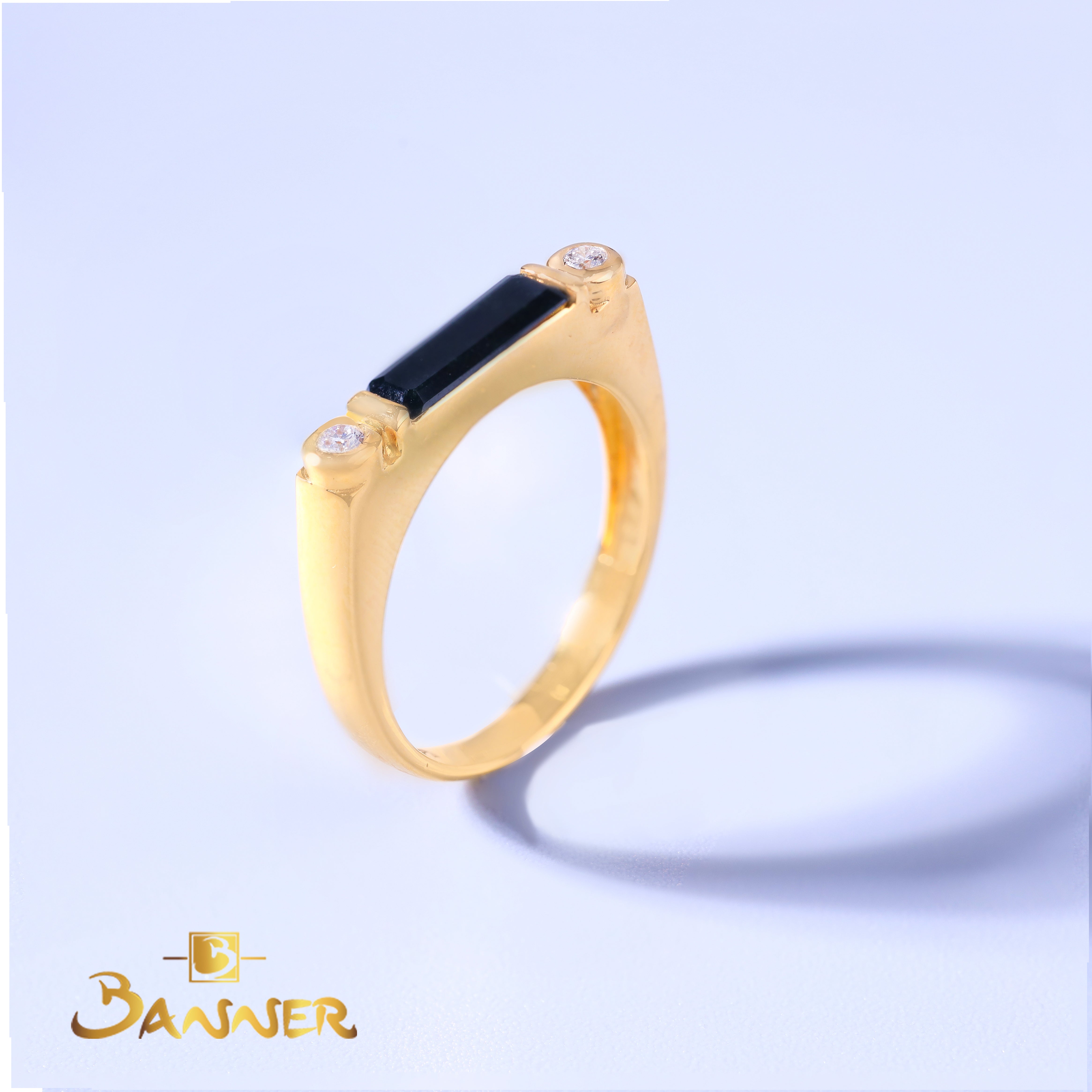 Black Jade and Diamond Celestial Bar Ring