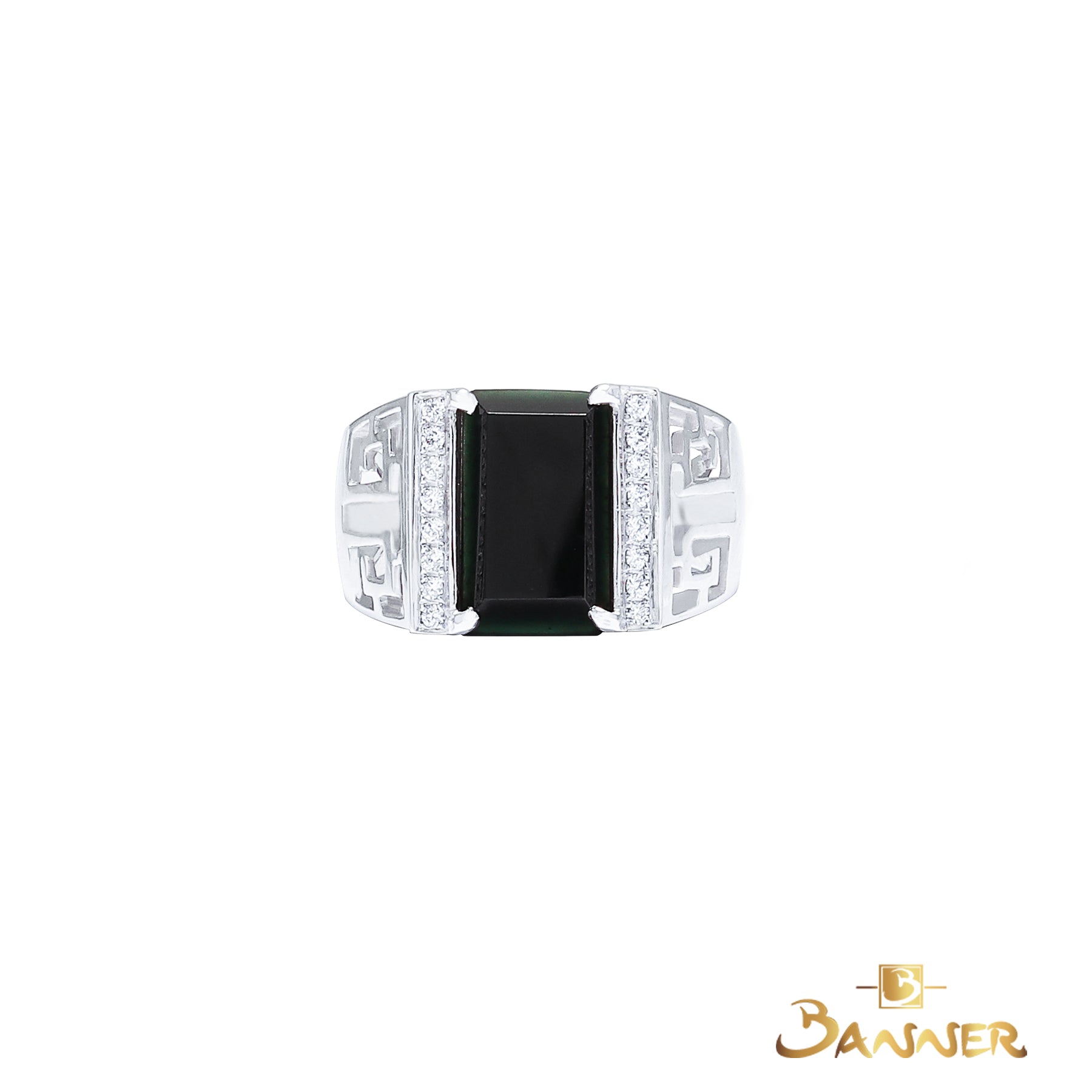Black Jade and Diamond Male Ring