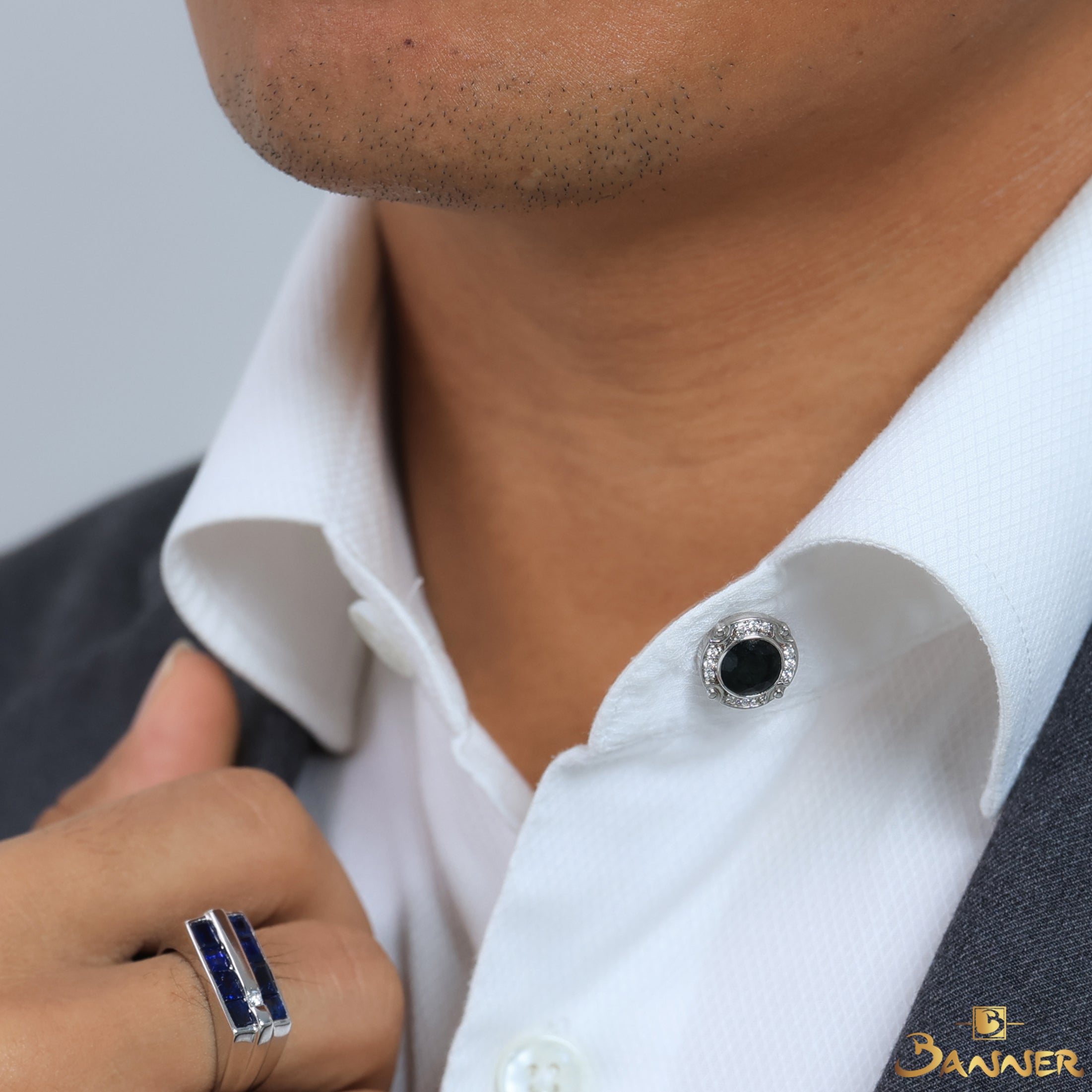 Black Jade and Diamond Shirt Button