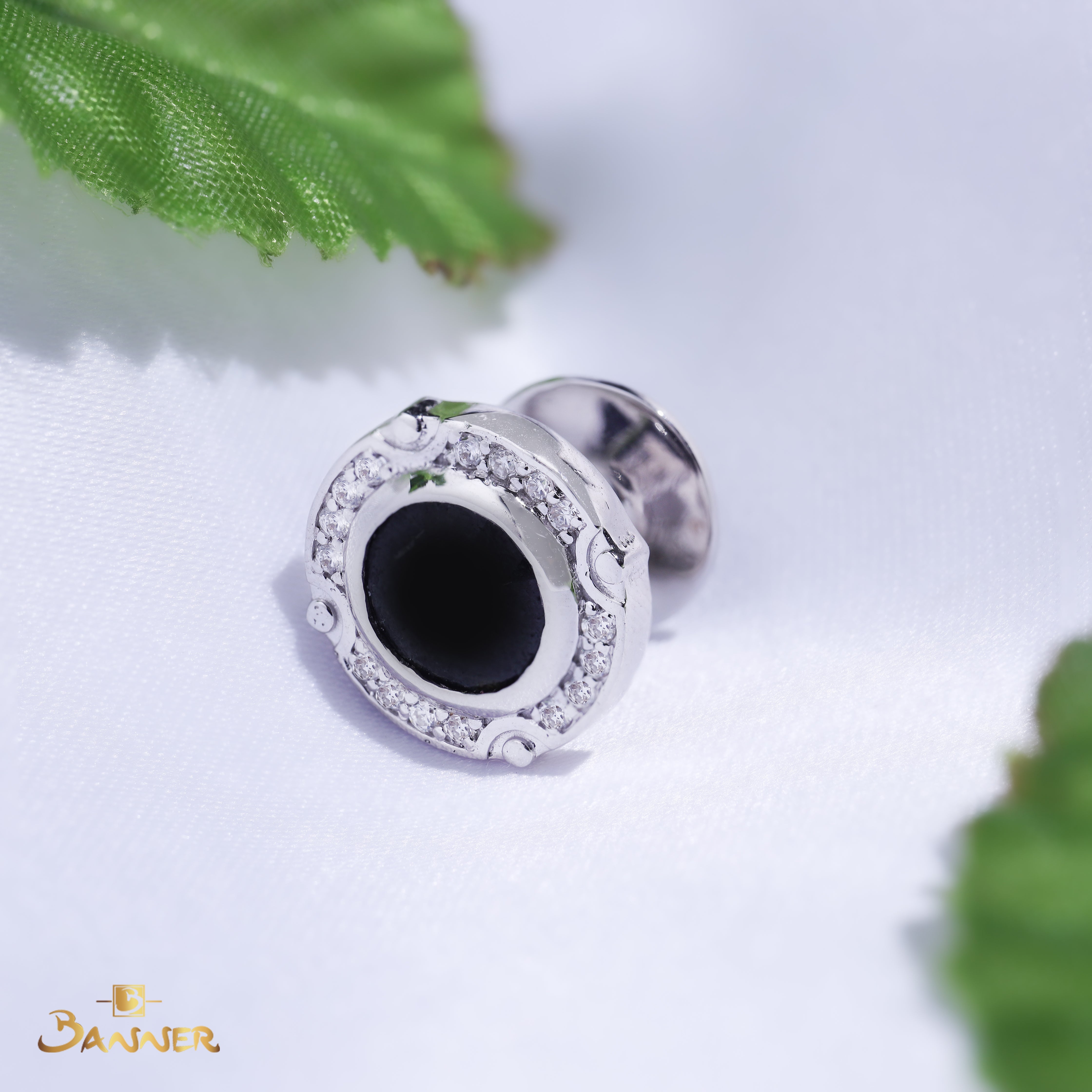 Black Jade and Diamond Shirt Button
