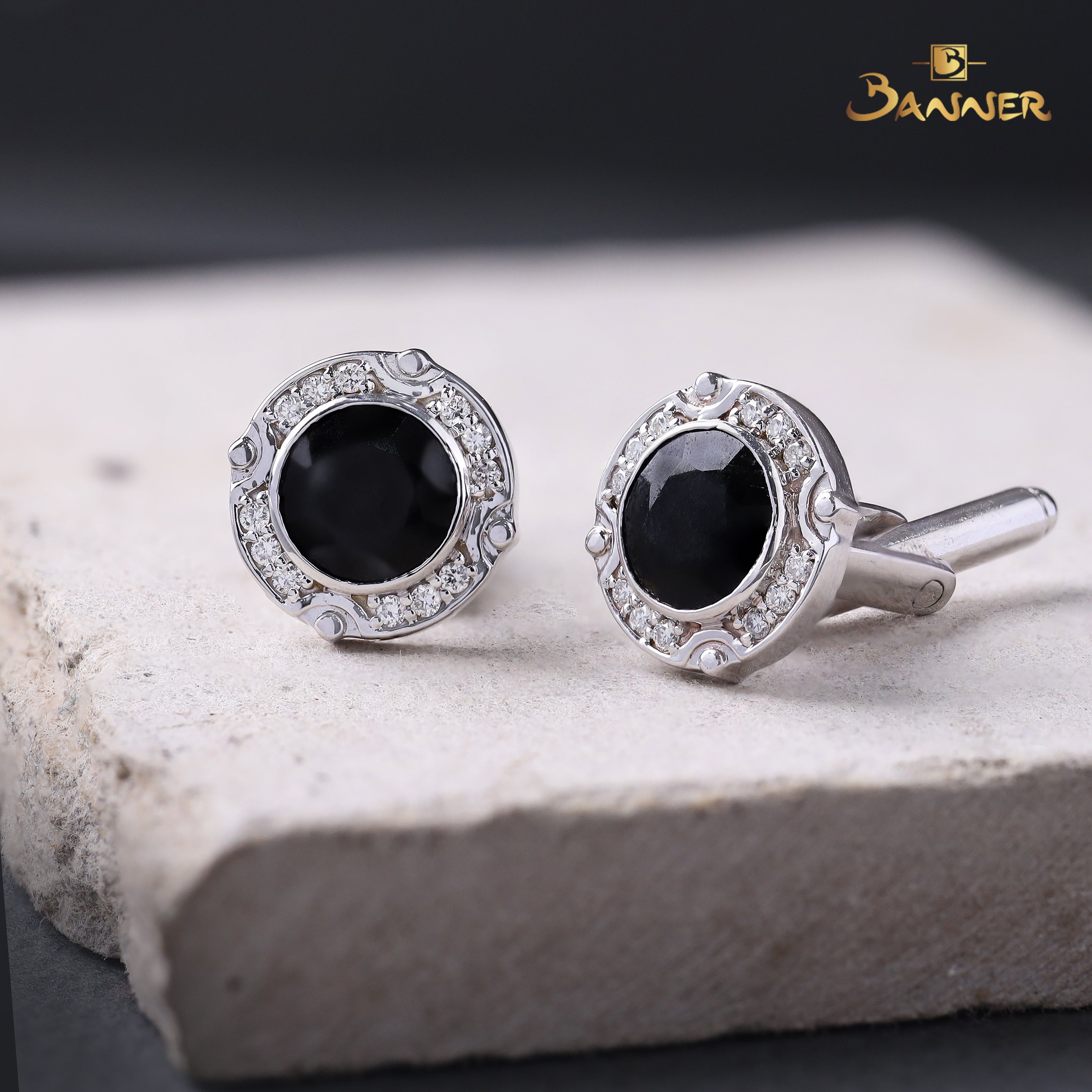 Black Jade and Diamond Shirt Cufflinks