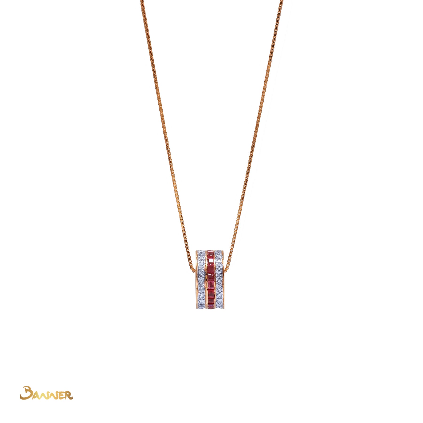 Ruby and Diamond Barrel Pendant