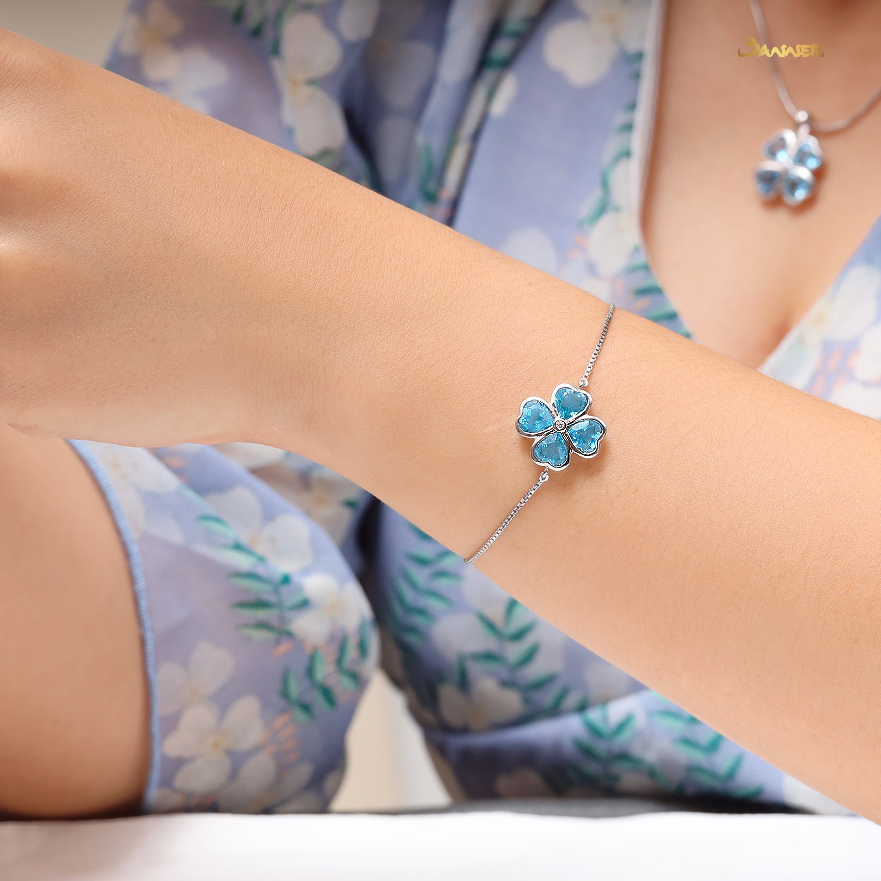 Blue Topaz and Diamond Clover Bracelet