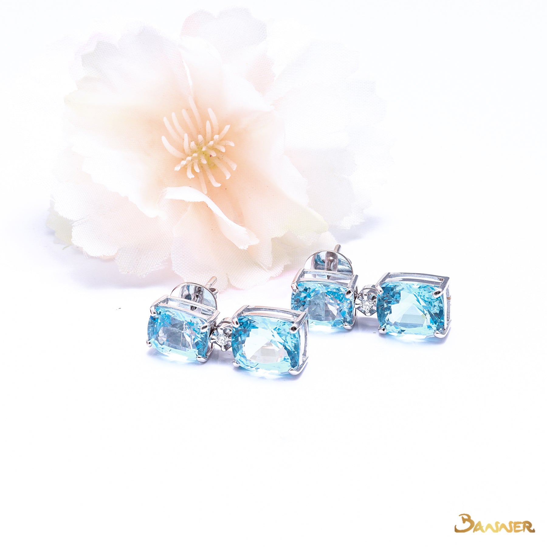 Blue Topaz and Diamond Two-step Earrings