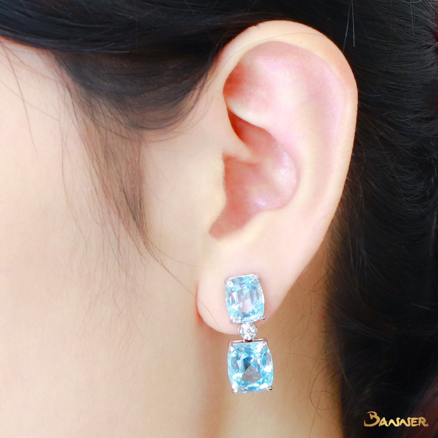 Blue Topaz and Diamond Two-step Earrings