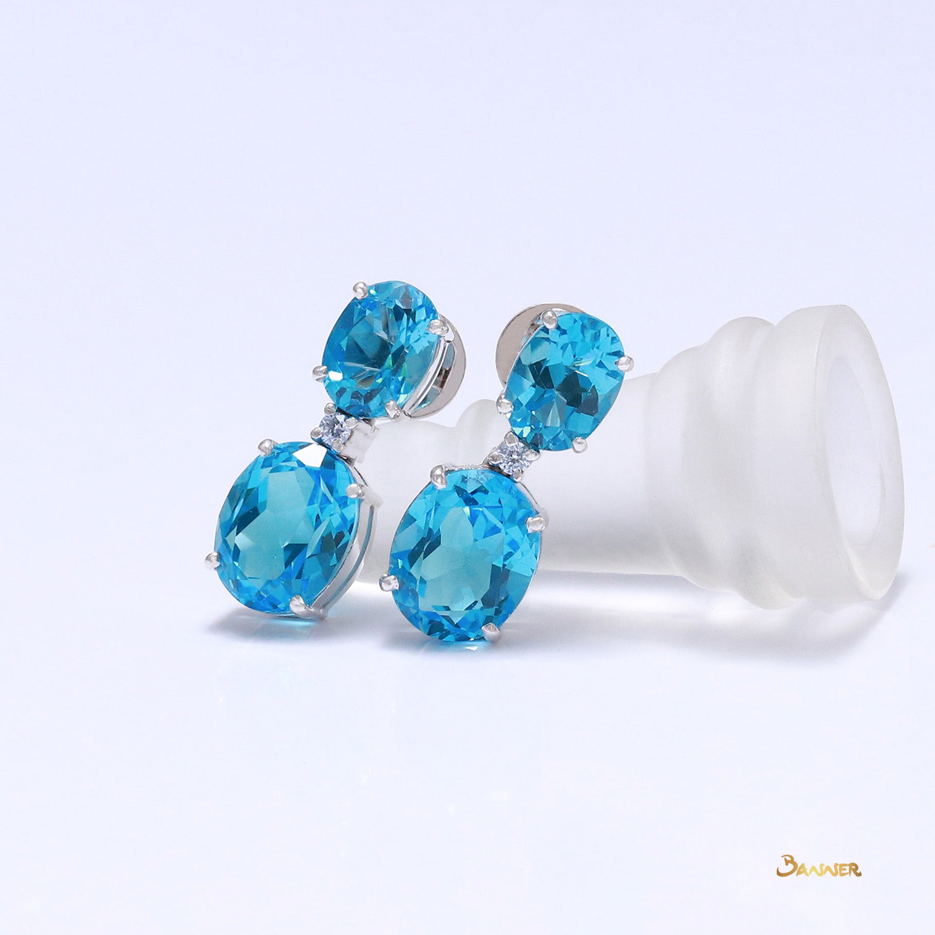 Blue Topaz and Diamond Two-step Earrings