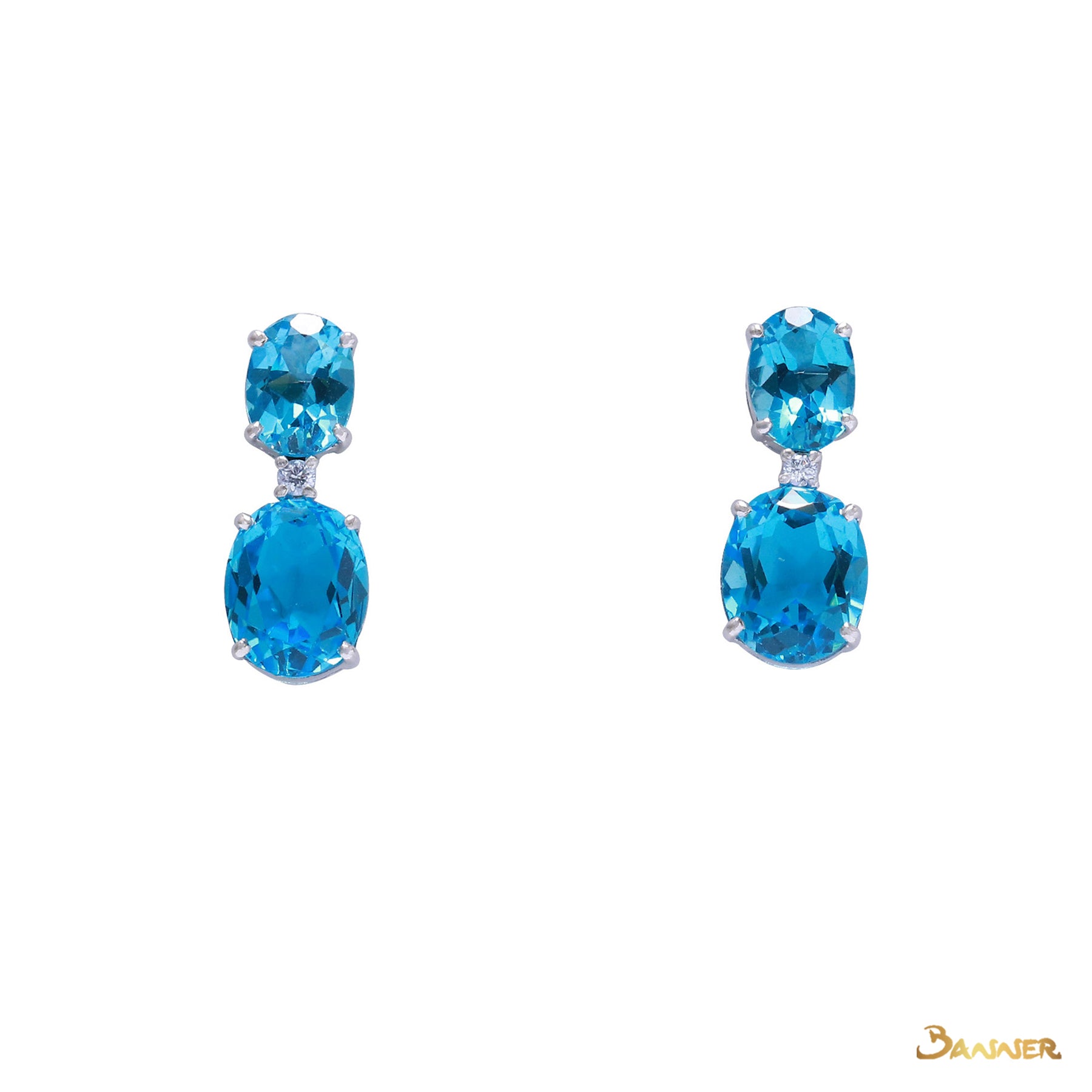 Blue Topaz and Diamond Two-step Earrings