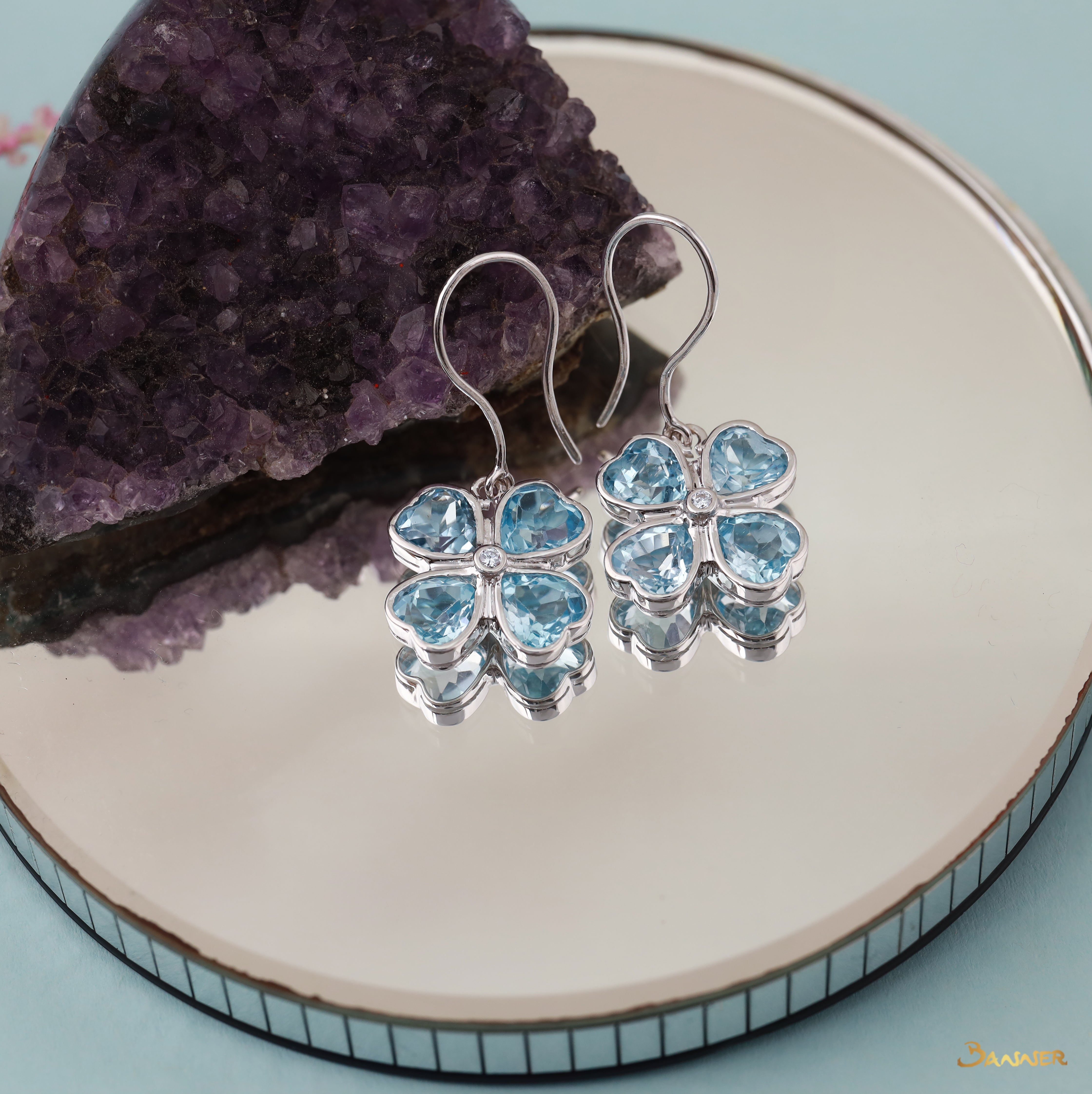 Blue Topaz and Diamond Clover Earrings