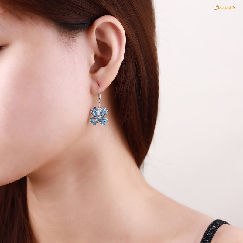 Blue Topaz and Diamond Clover Earrings