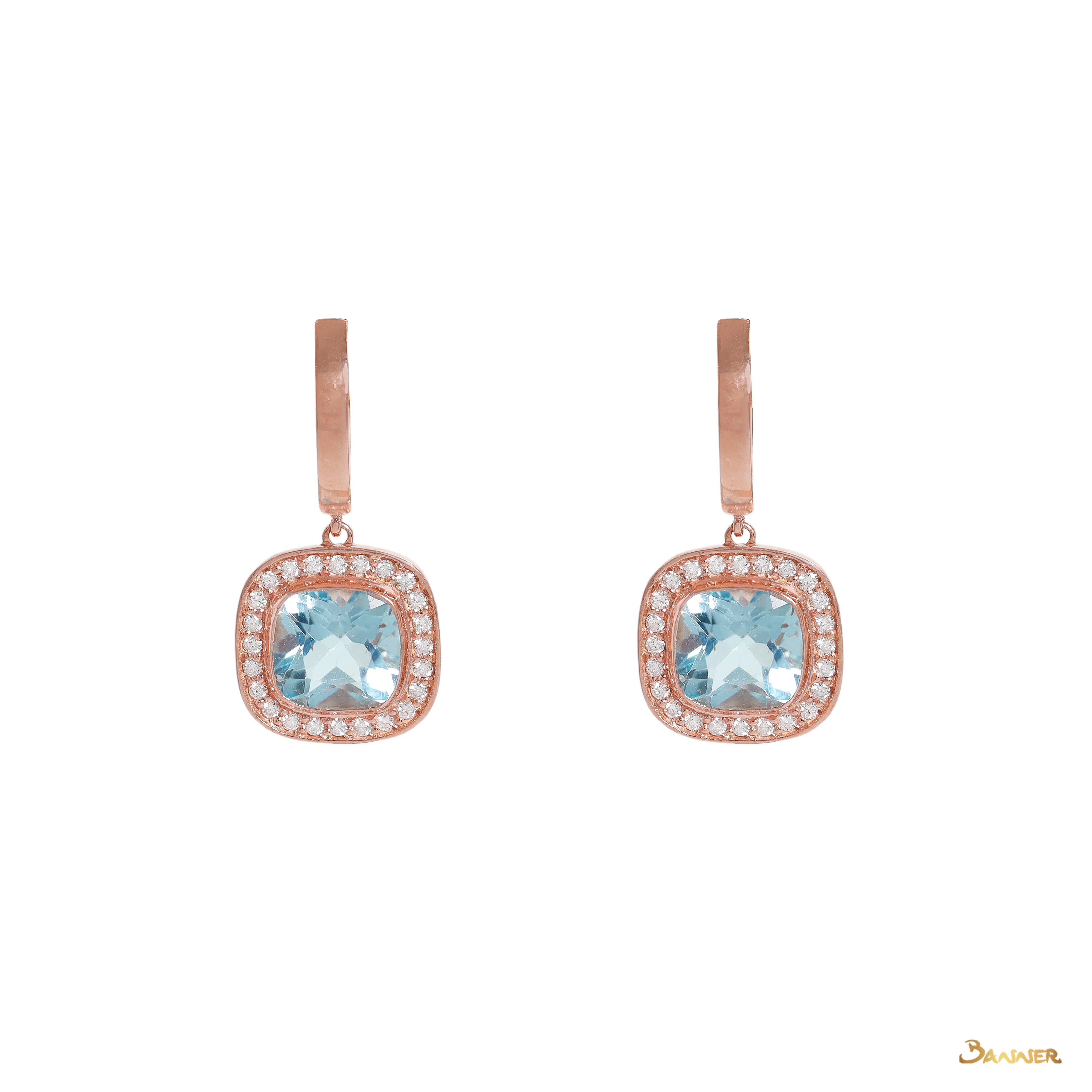 Blue Topaz and Diamond Halo Earrings