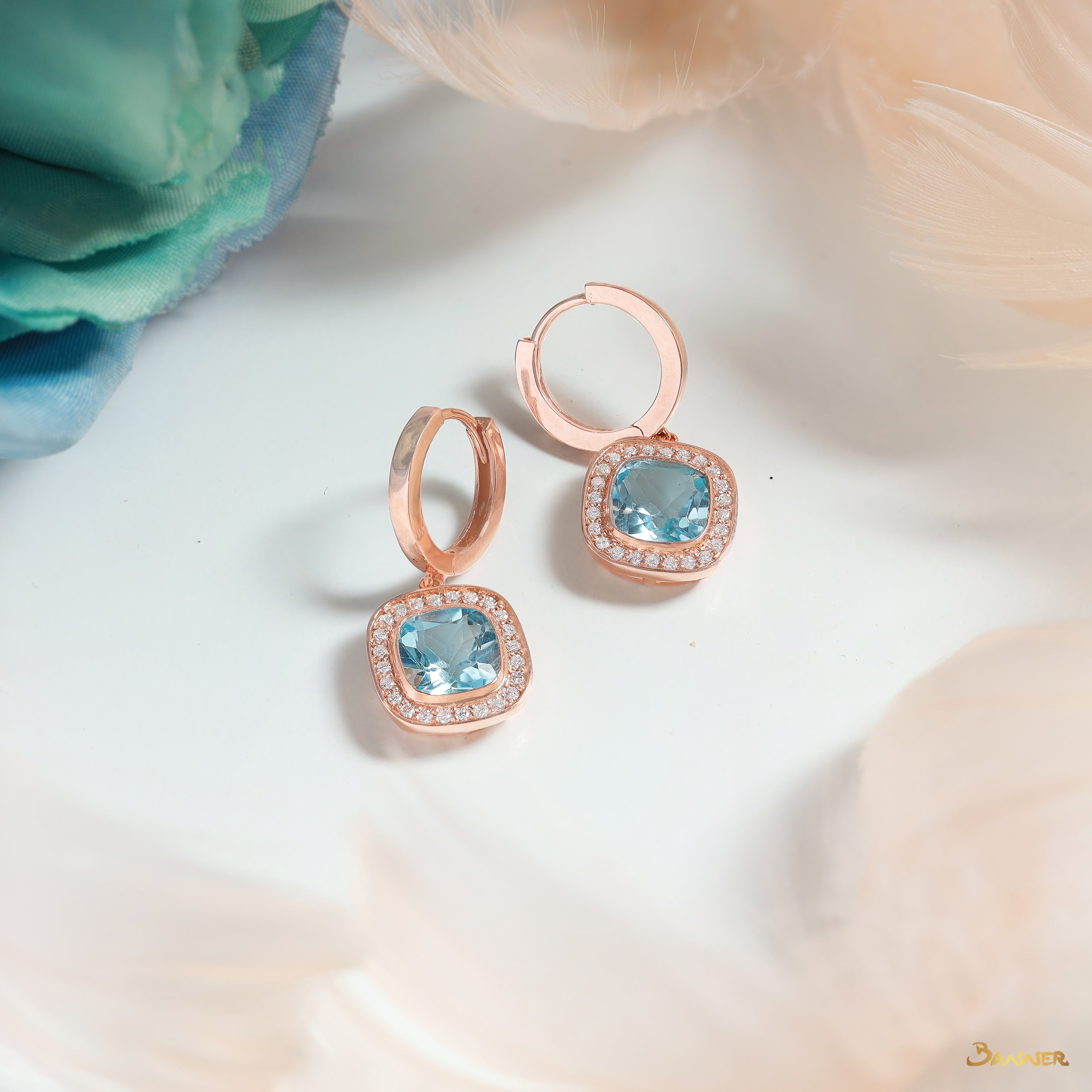 Blue Topaz and Diamond Halo Earrings