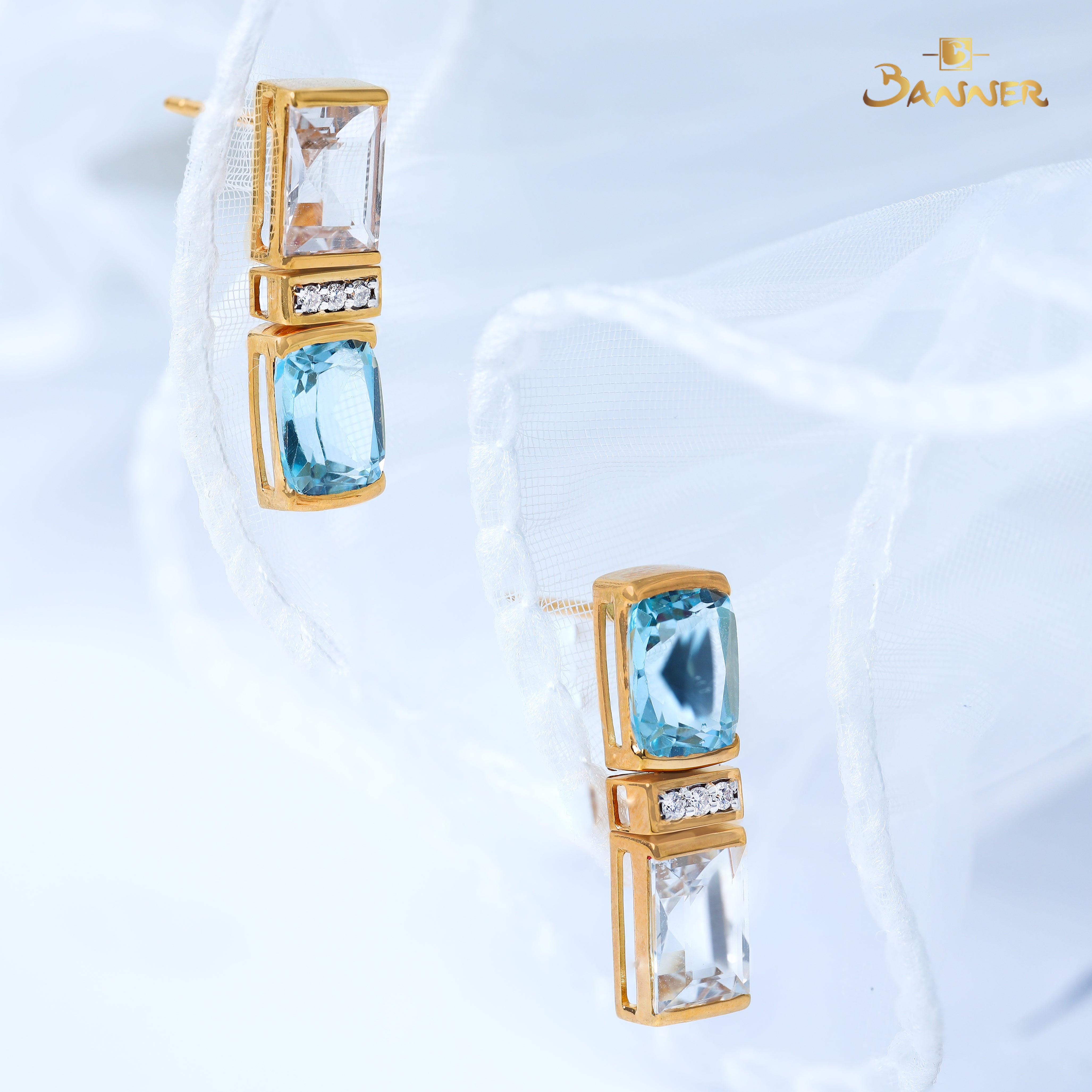 Blue and White Topaz and Diamond Dangle Earrings