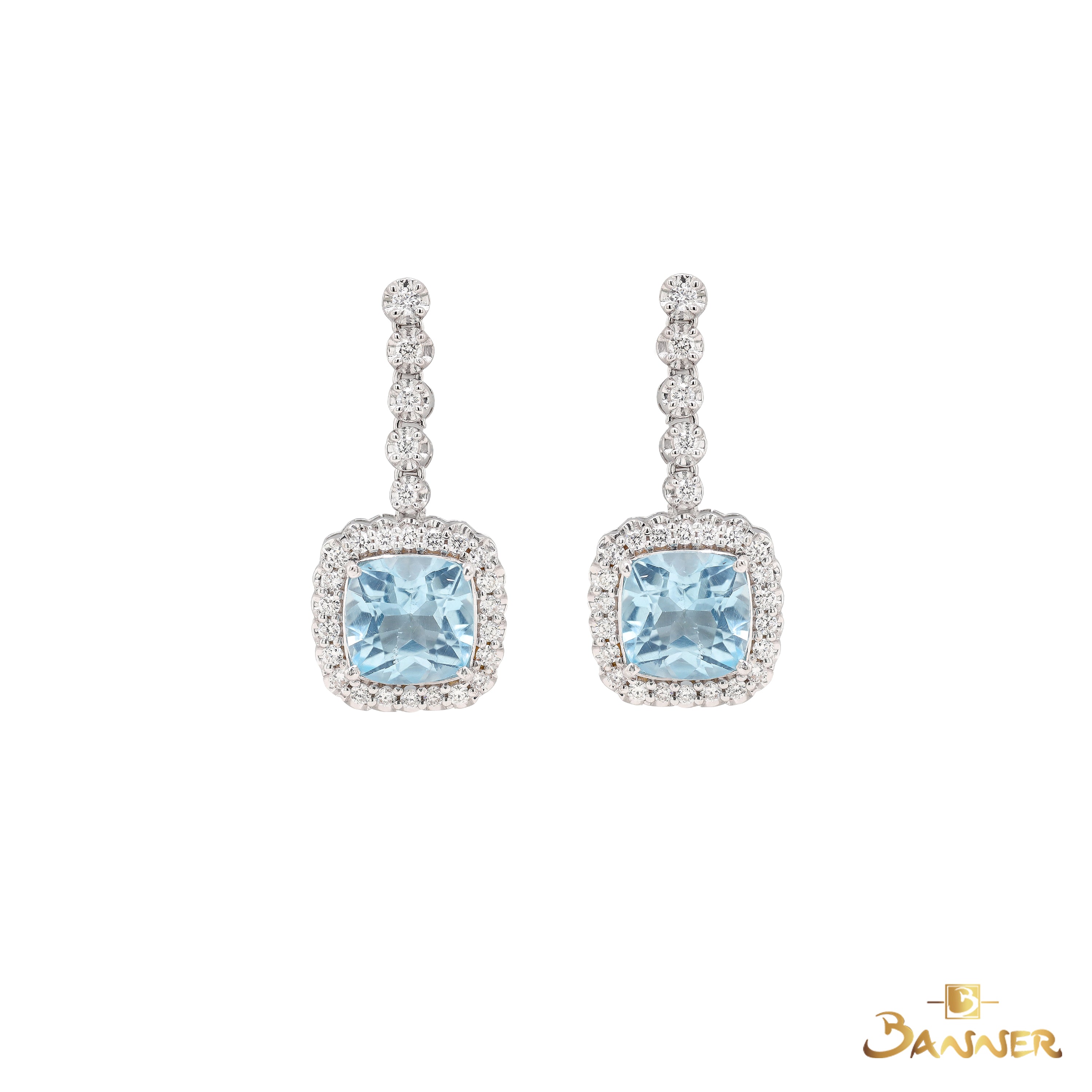 Blue Topaz and Diamond Halo Dangle Earrings