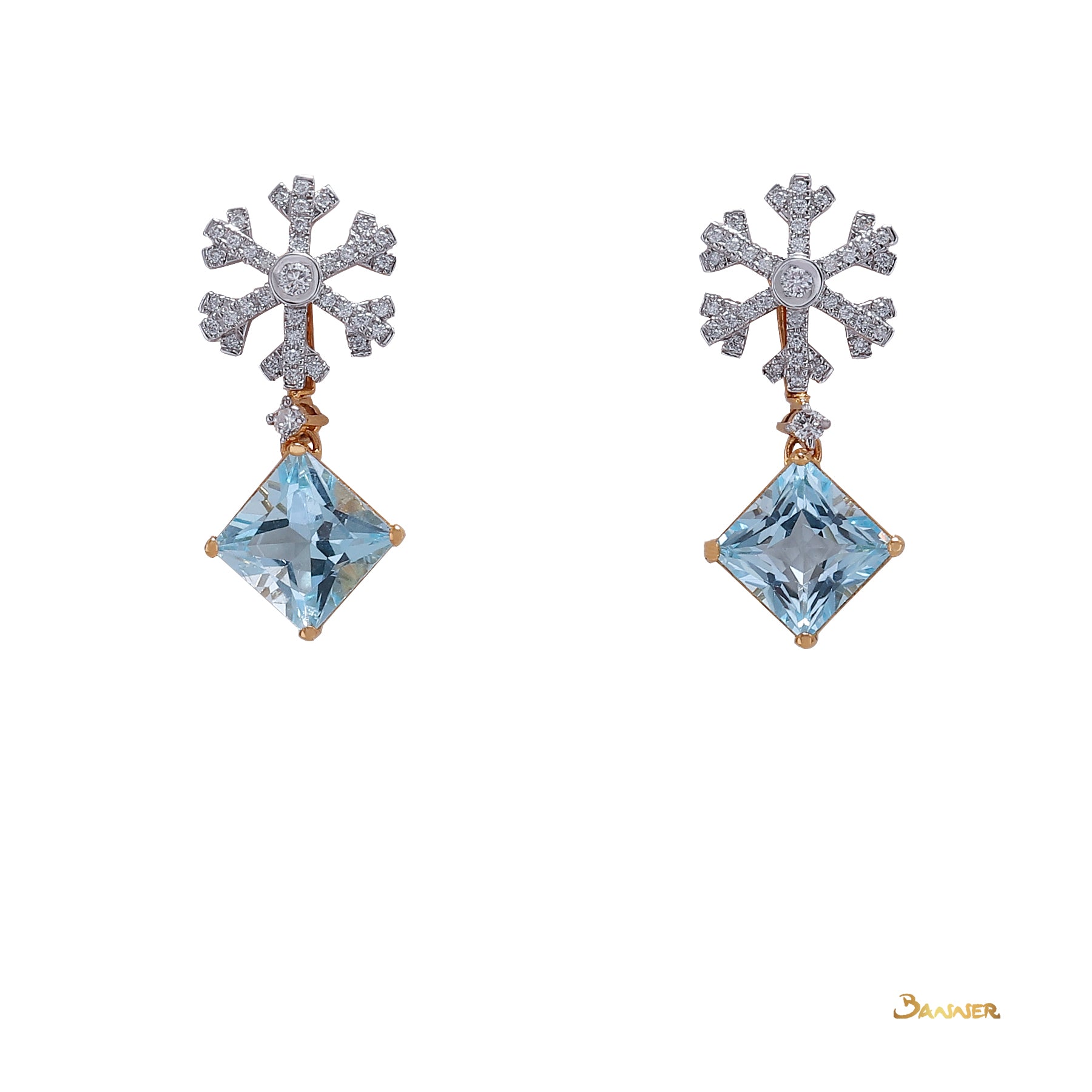 Blue Topaz and Diamond Snow Flake Earrings