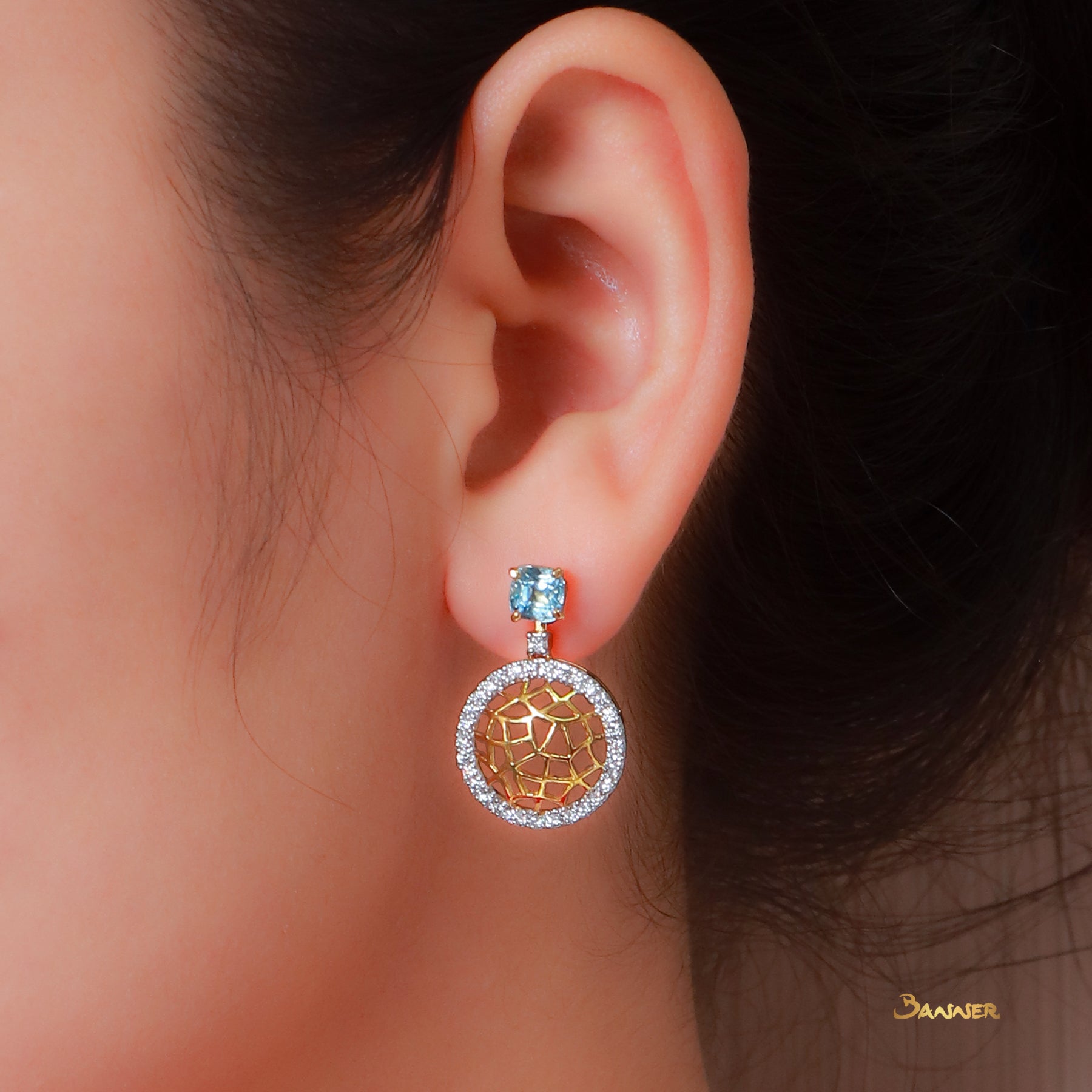 Blue Topaz and Diamond  Dream Catcher Earrings