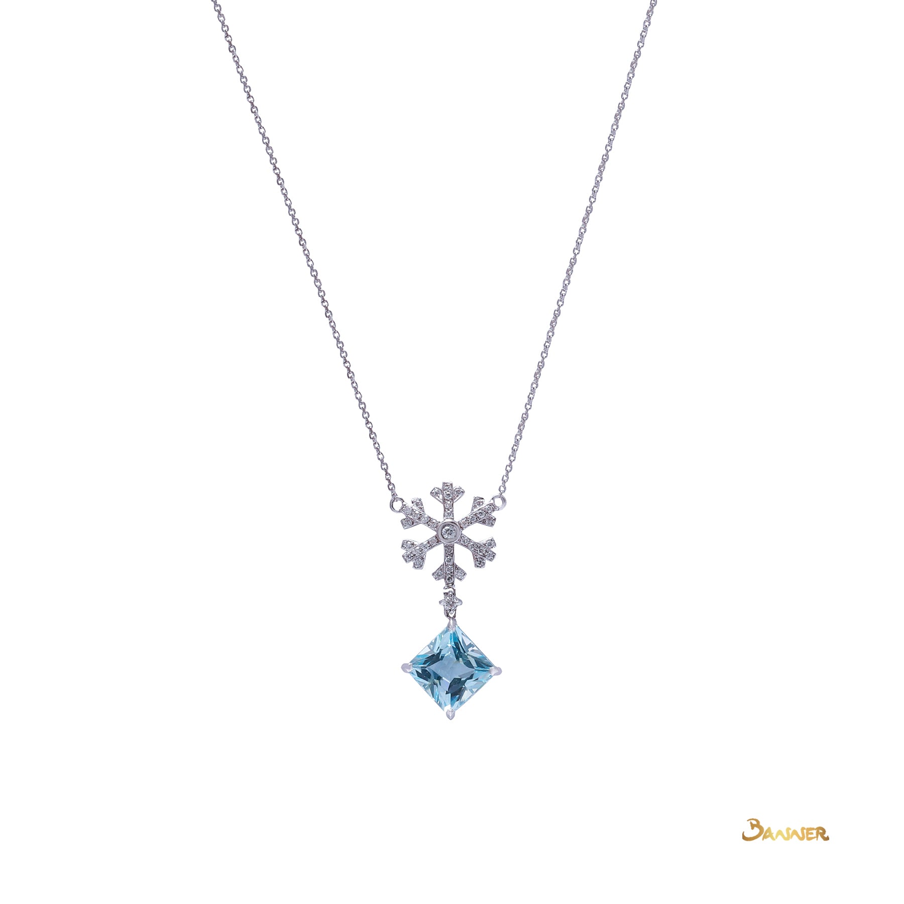 Blue Topaz and Diamond Snowflake Necklace