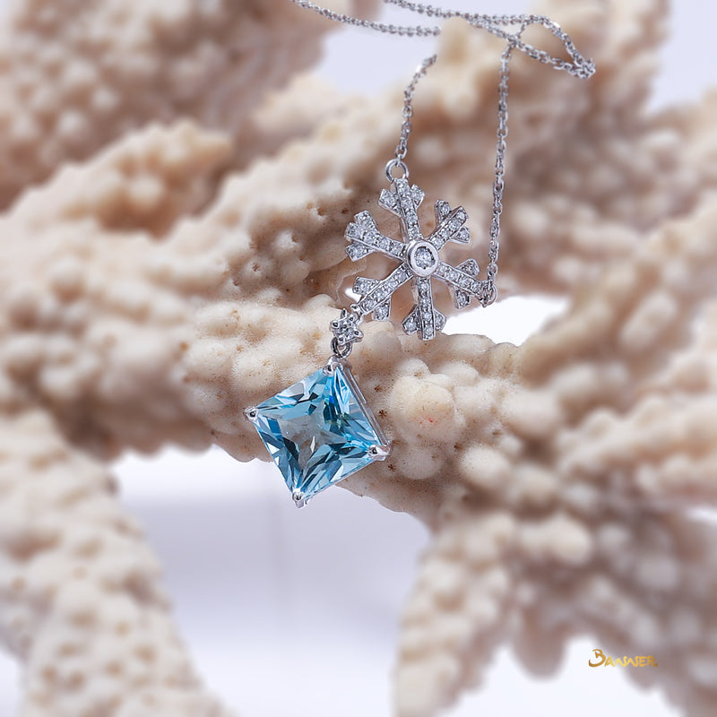 Blue Topaz and Diamond Snowflake Necklace
