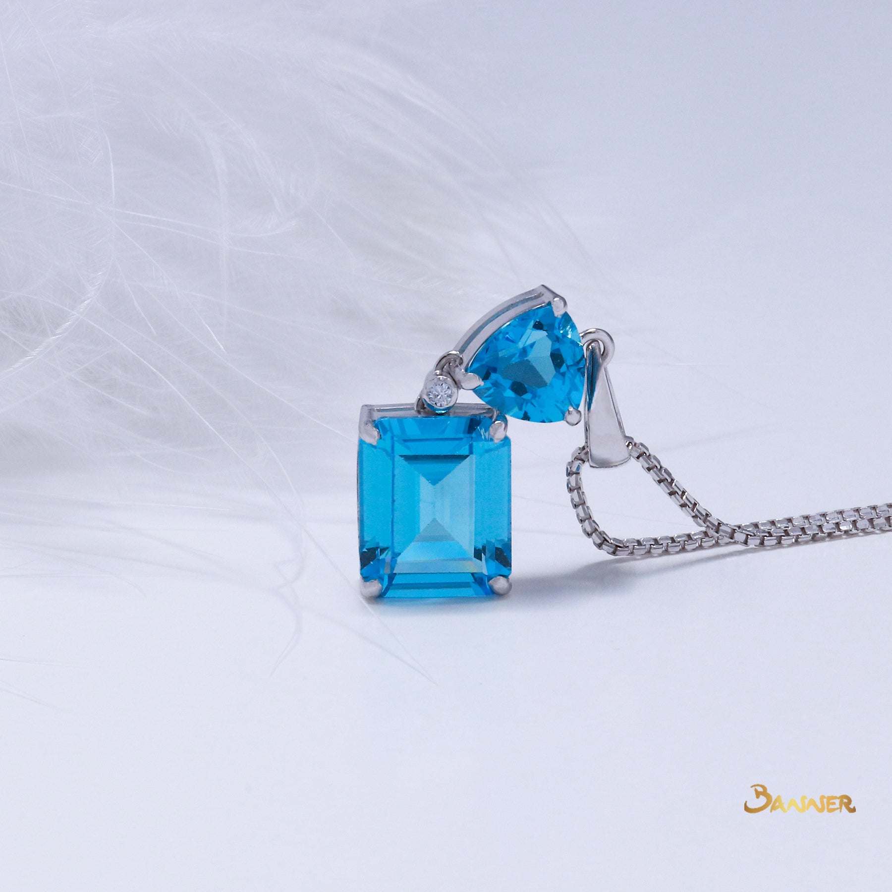 Blue Topaz and Diamond 2-step Pendant