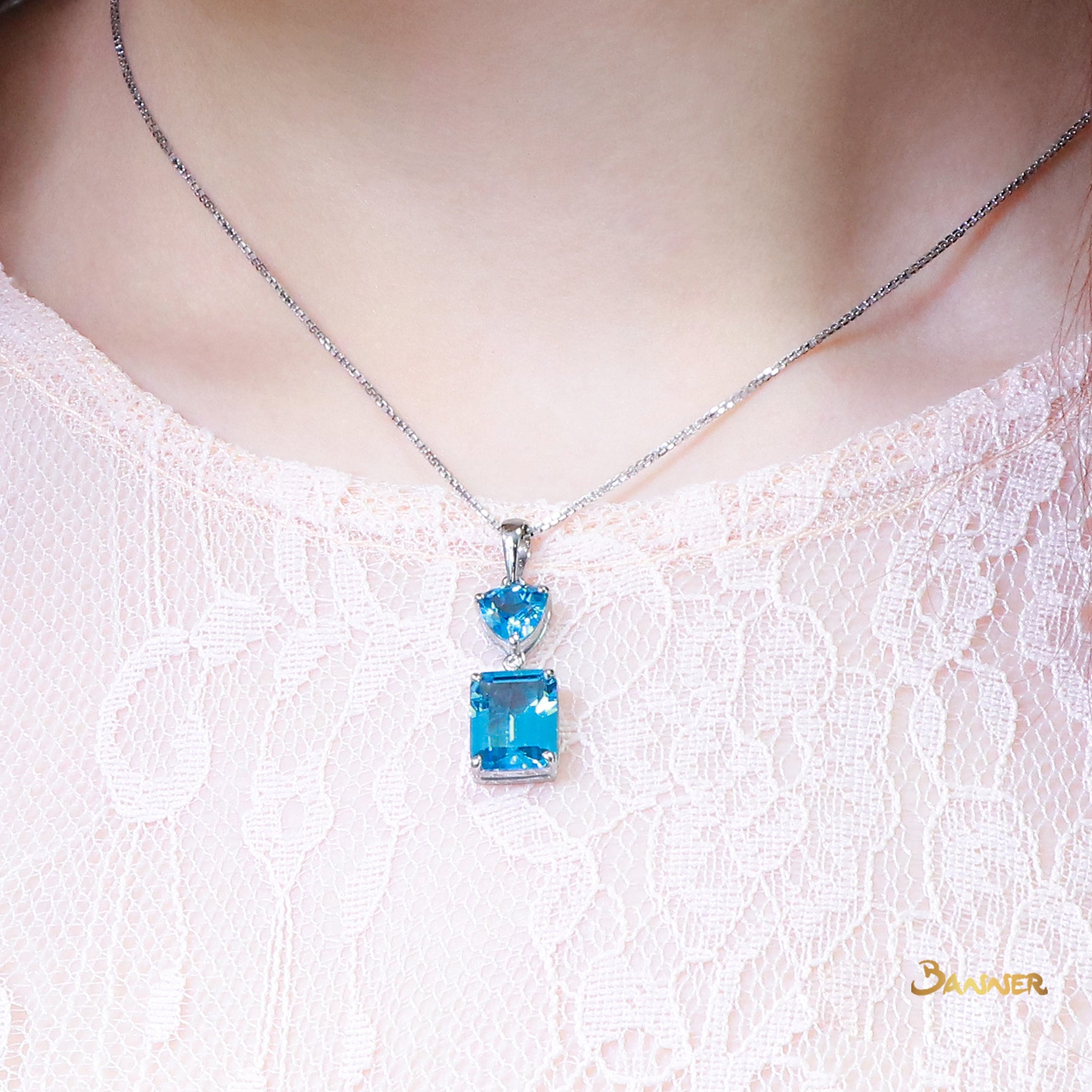 Blue Topaz and Diamond 2-step Pendant