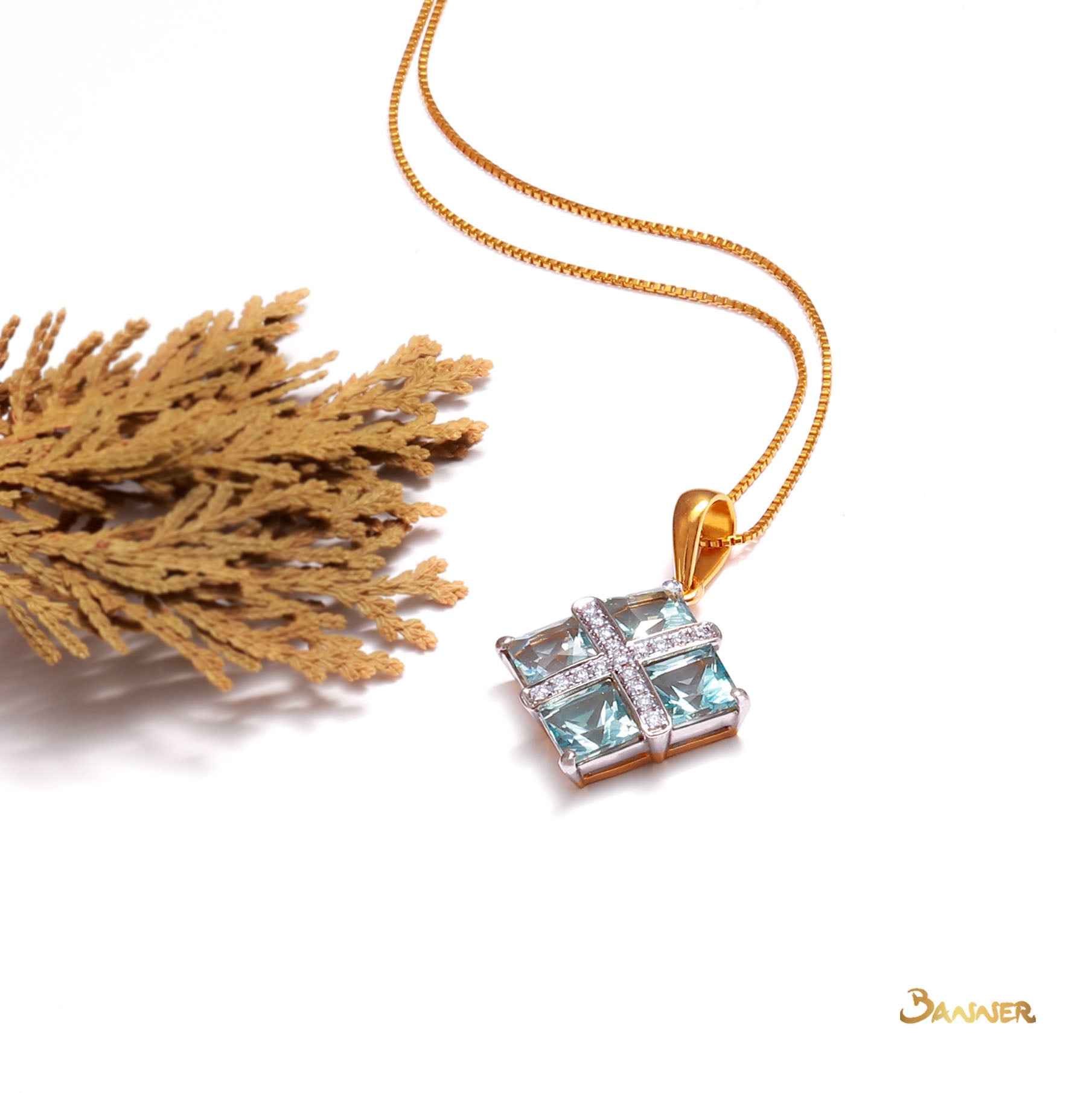 Blue Topaz and Diamond Pendant