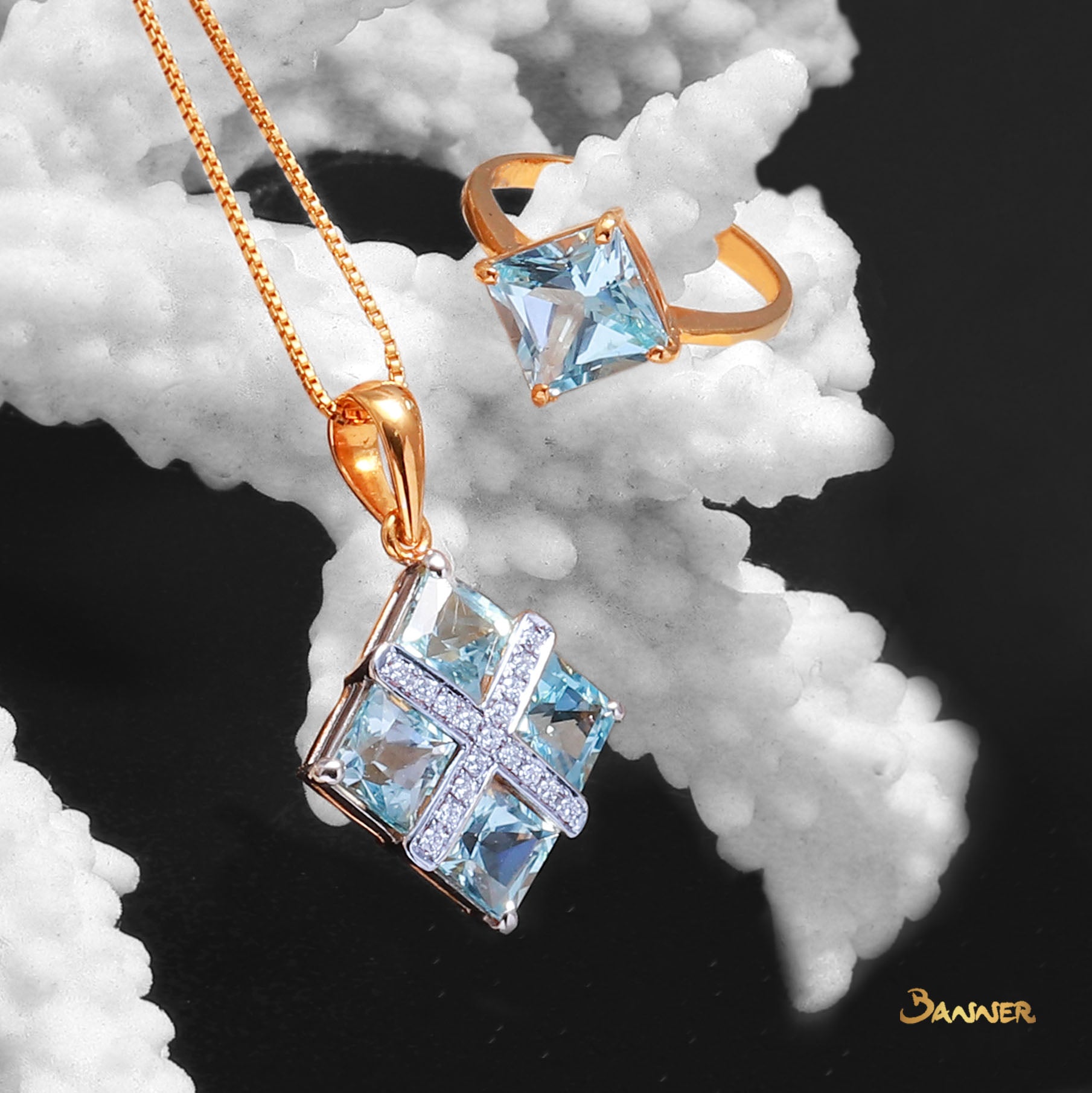 Blue Topaz and Diamond Pendant