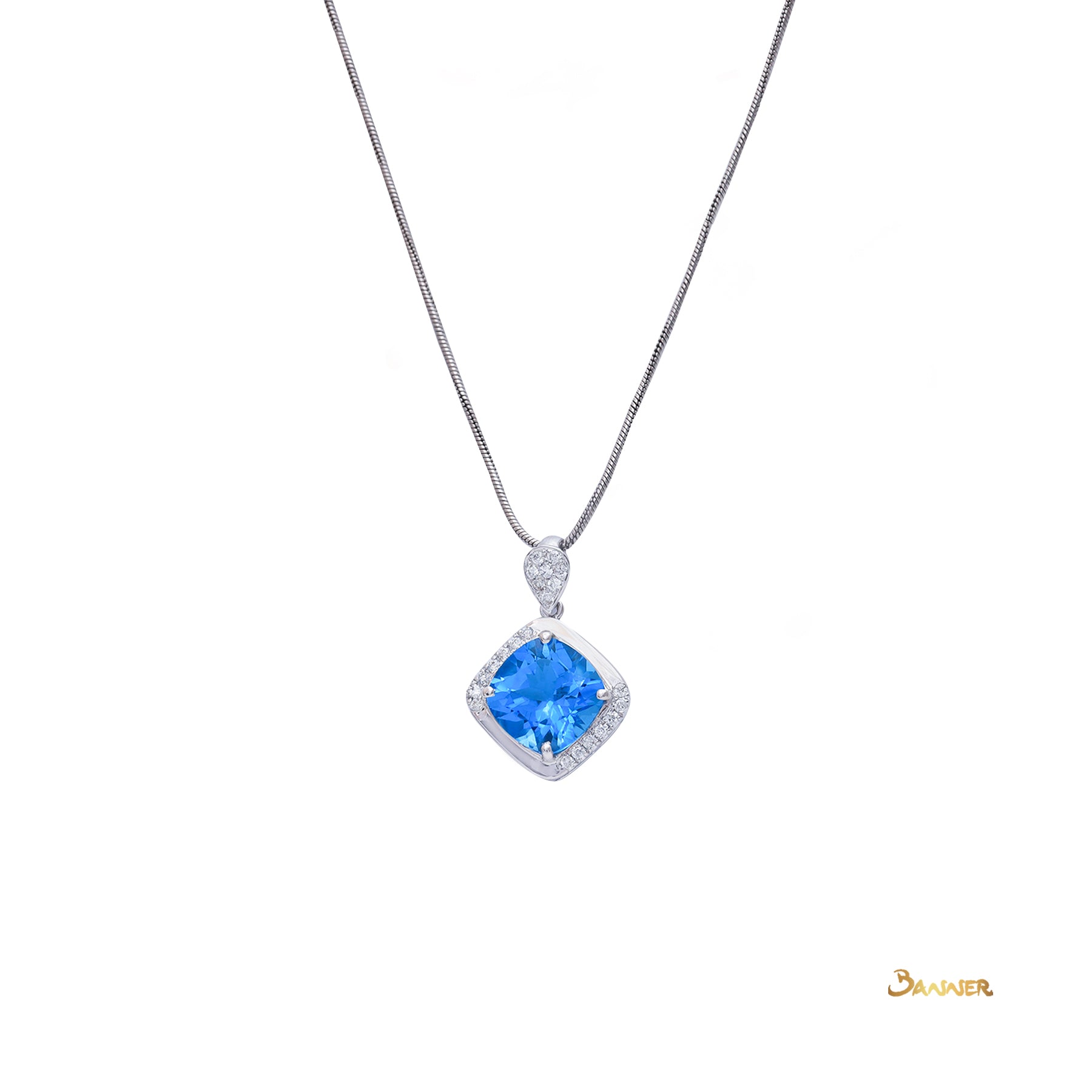 Blue Topaz and Diamond Pendant