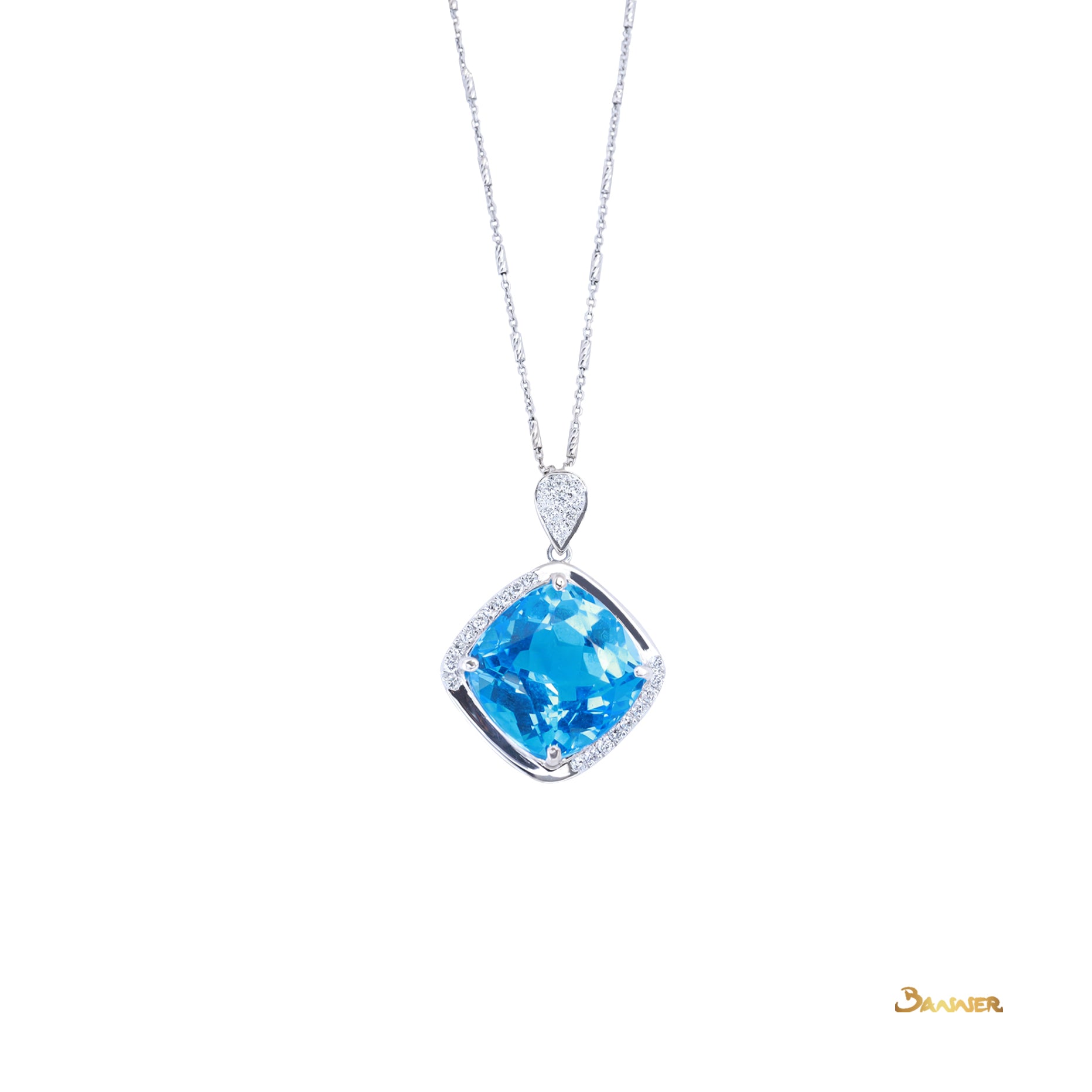 Blue Topaz and Diamond Pendant (Big)