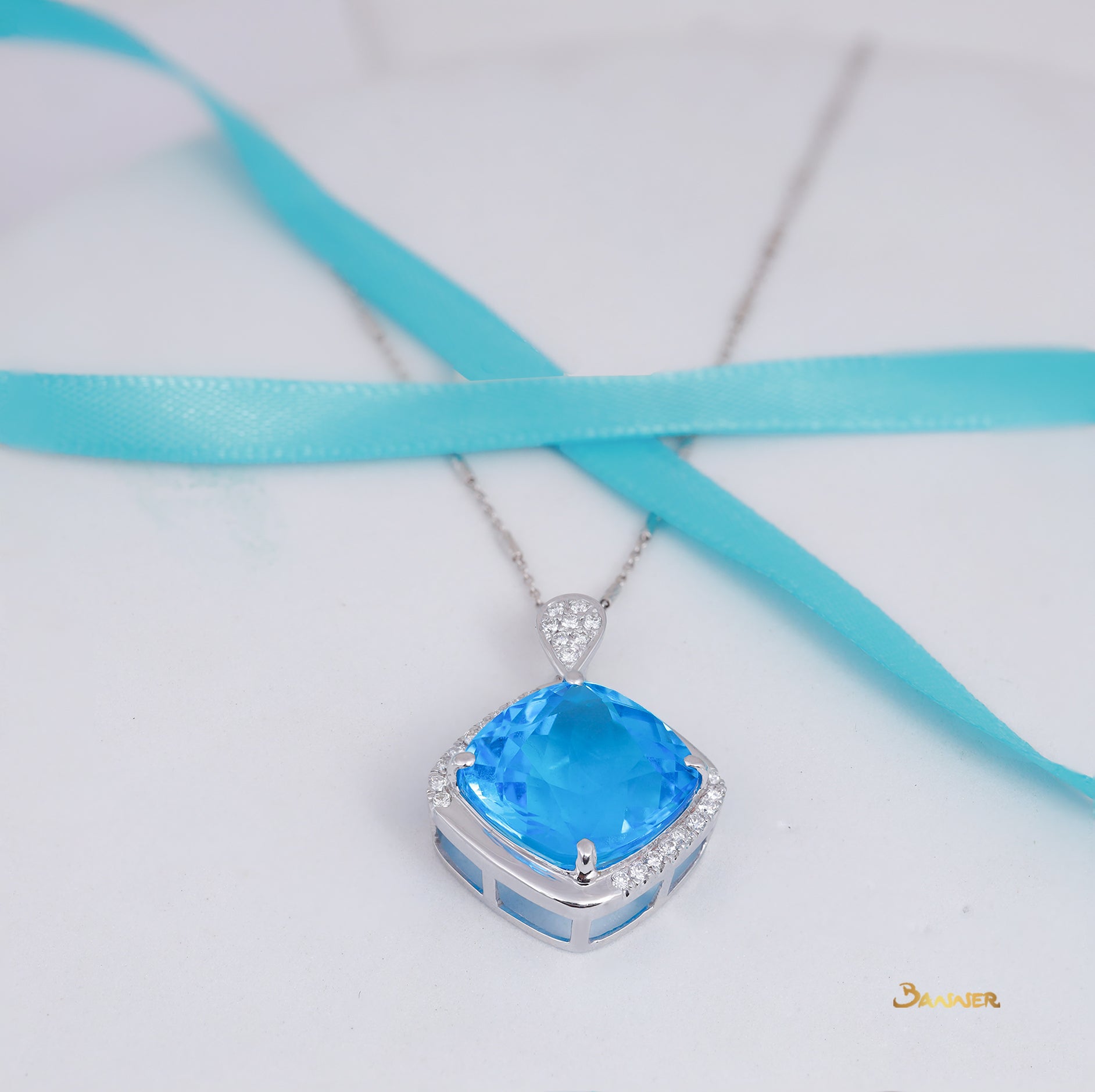 Blue Topaz and Diamond Pendant (Big)