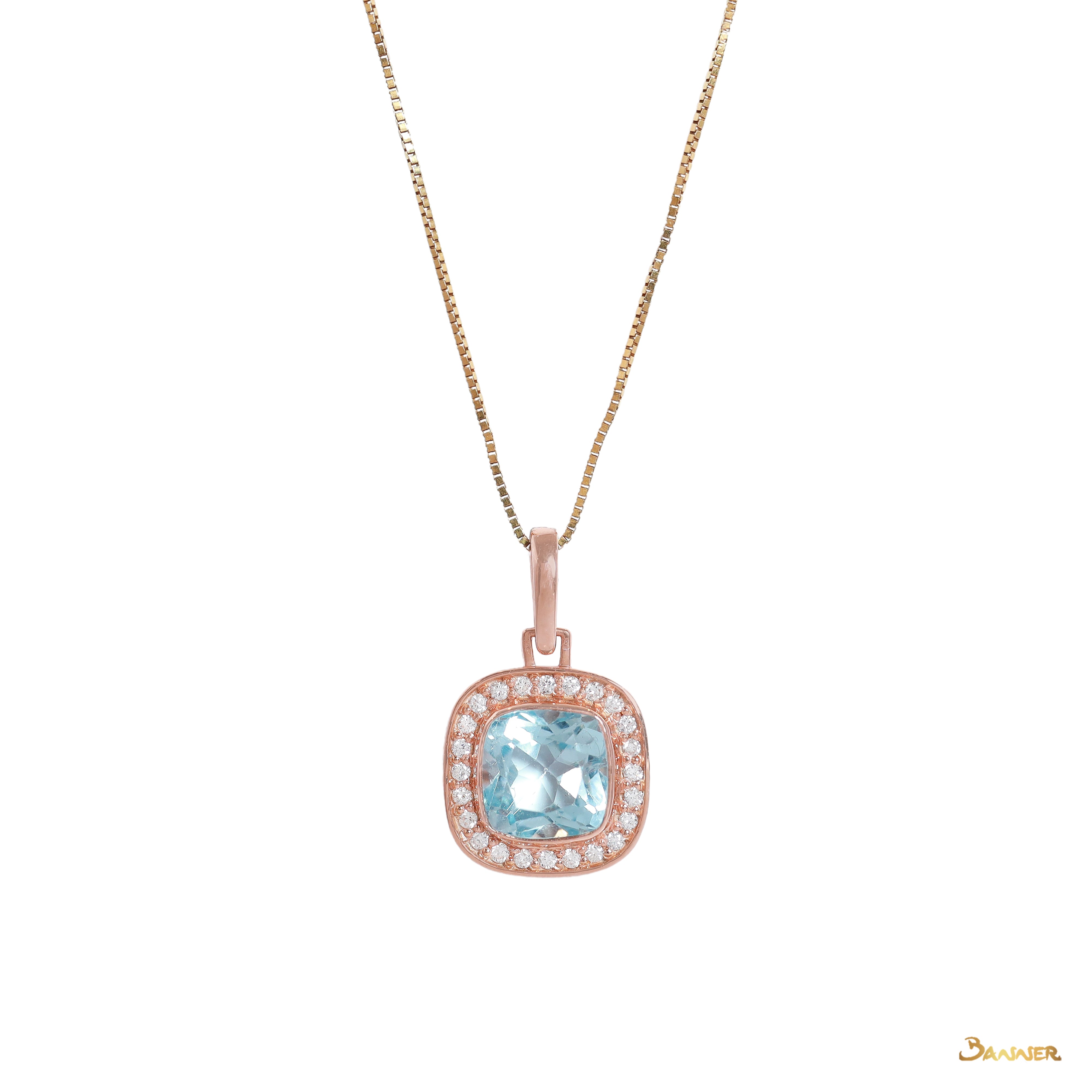 Blue Topaz and Diamond Halo Pendant