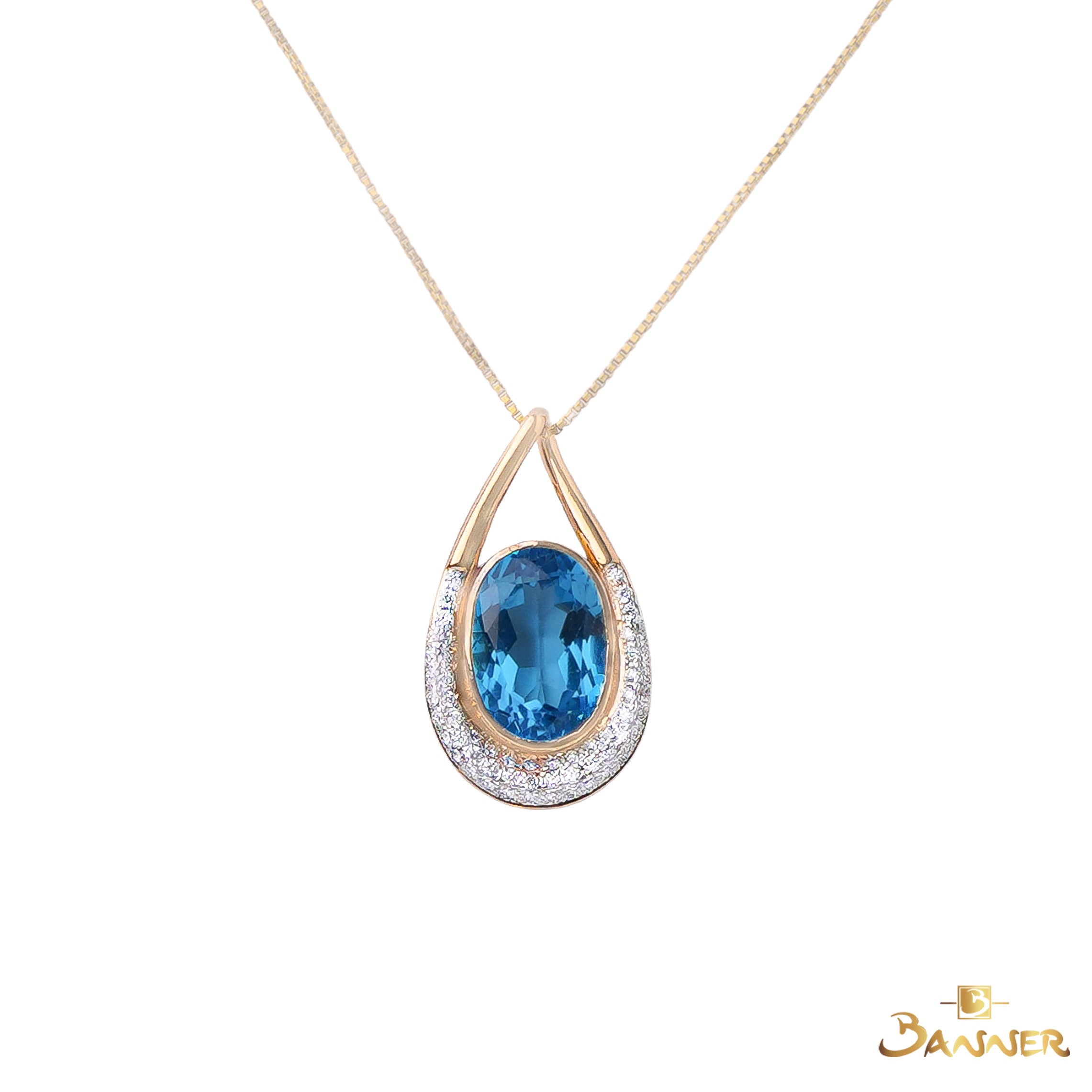 Blue Topaz and Diamond Droplet Pendant