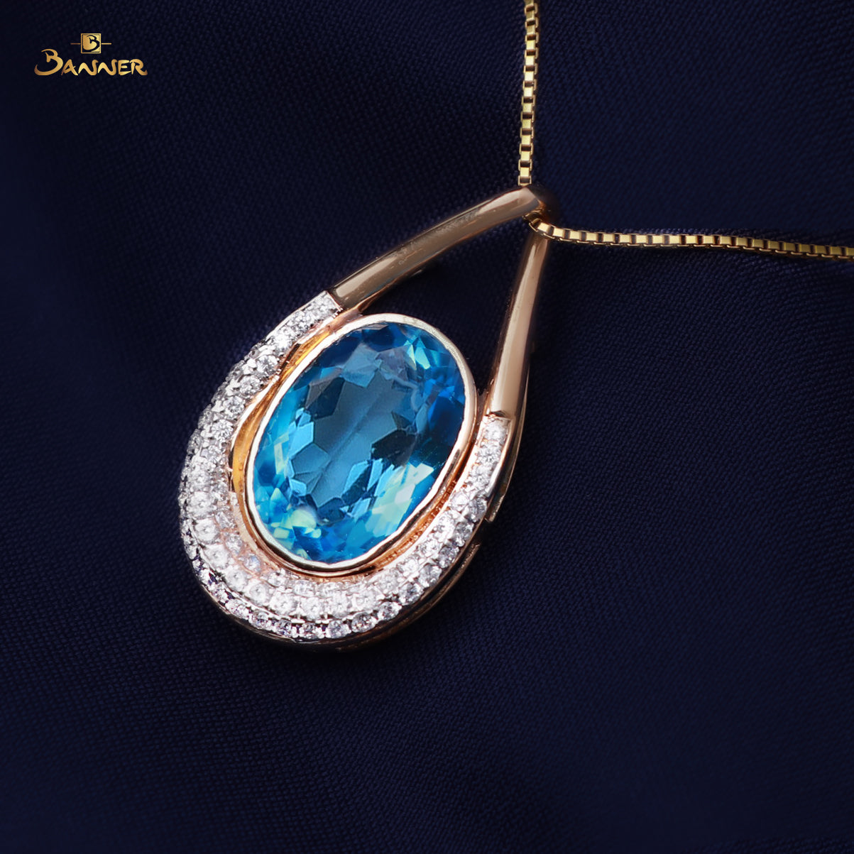 Blue Topaz and Diamond Droplet Pendant