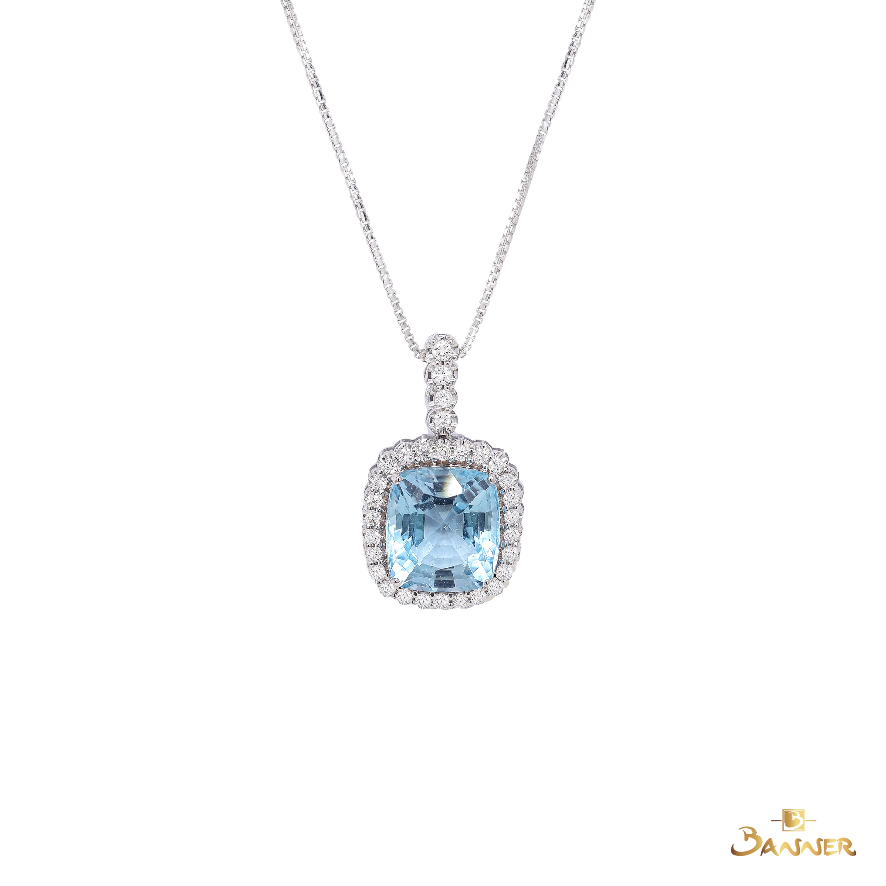 Blue Topaz and Diamond Halo Dangle Pendant