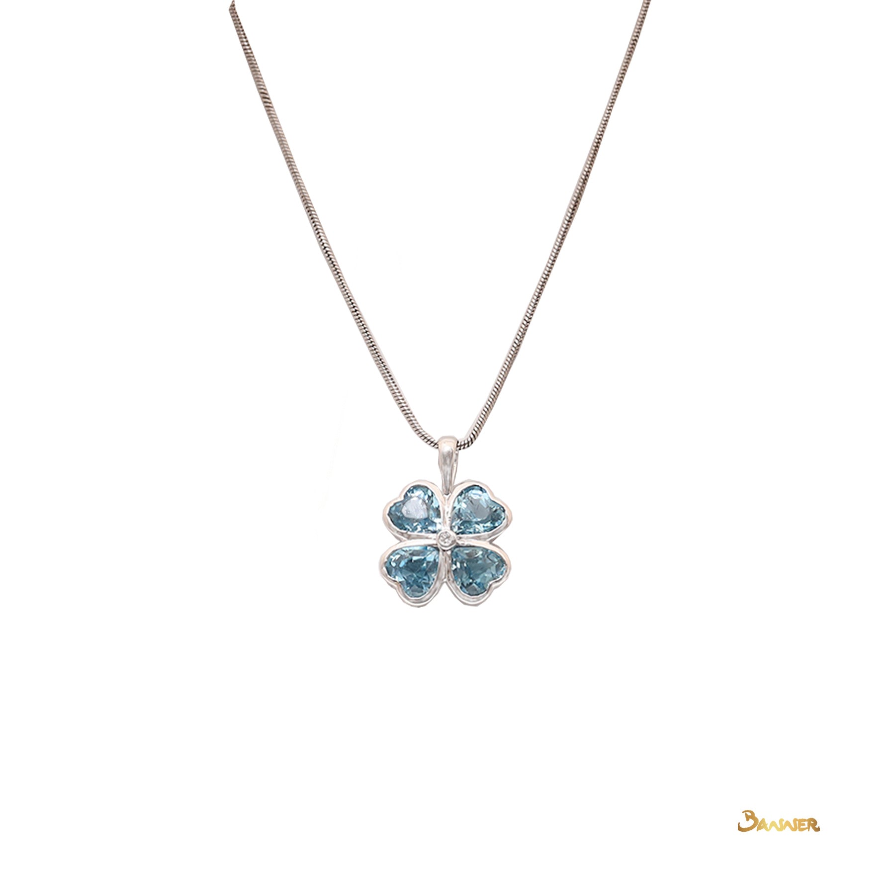 Blue Topaz and Diamond Clover Pendant