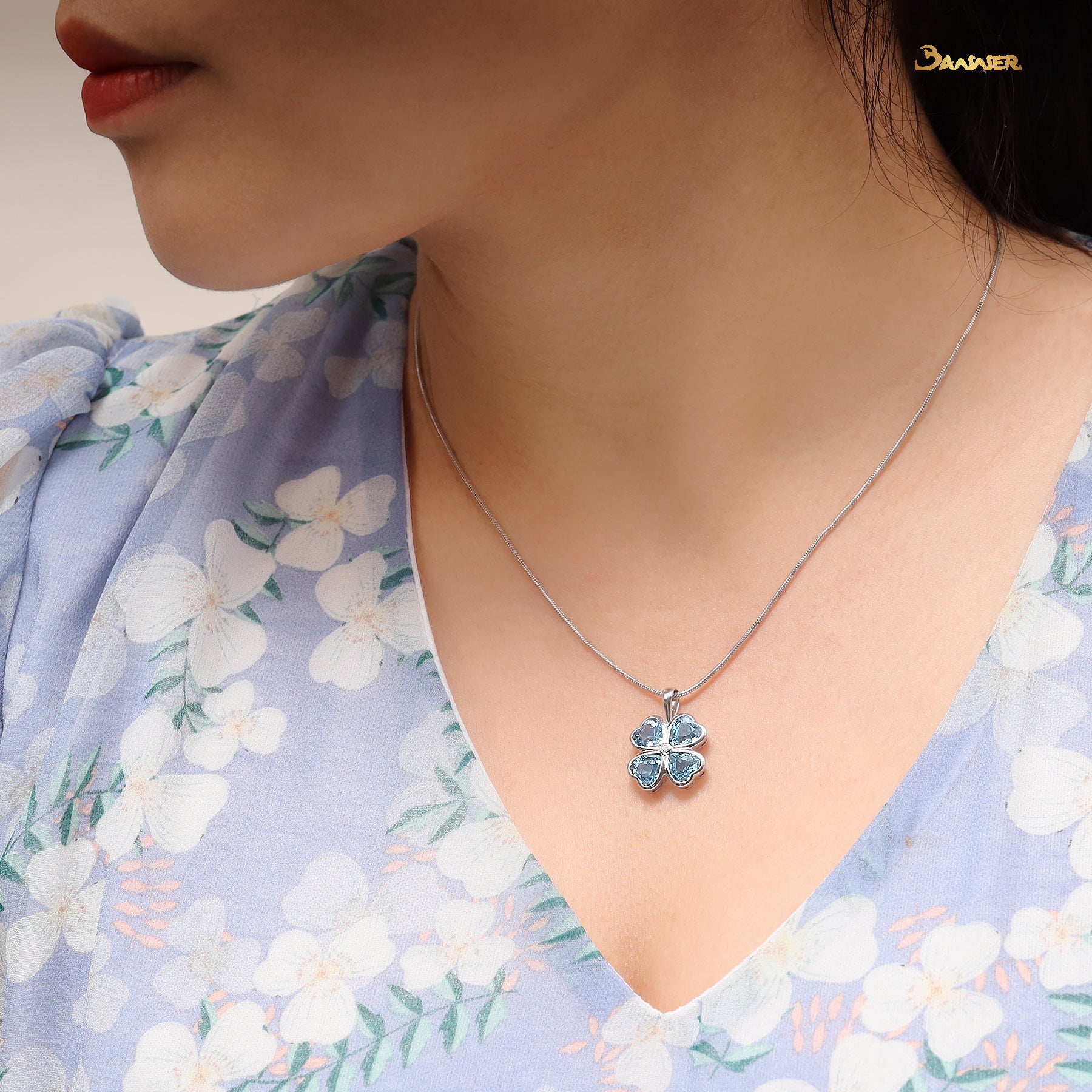 Blue Topaz and Diamond Clover Pendant