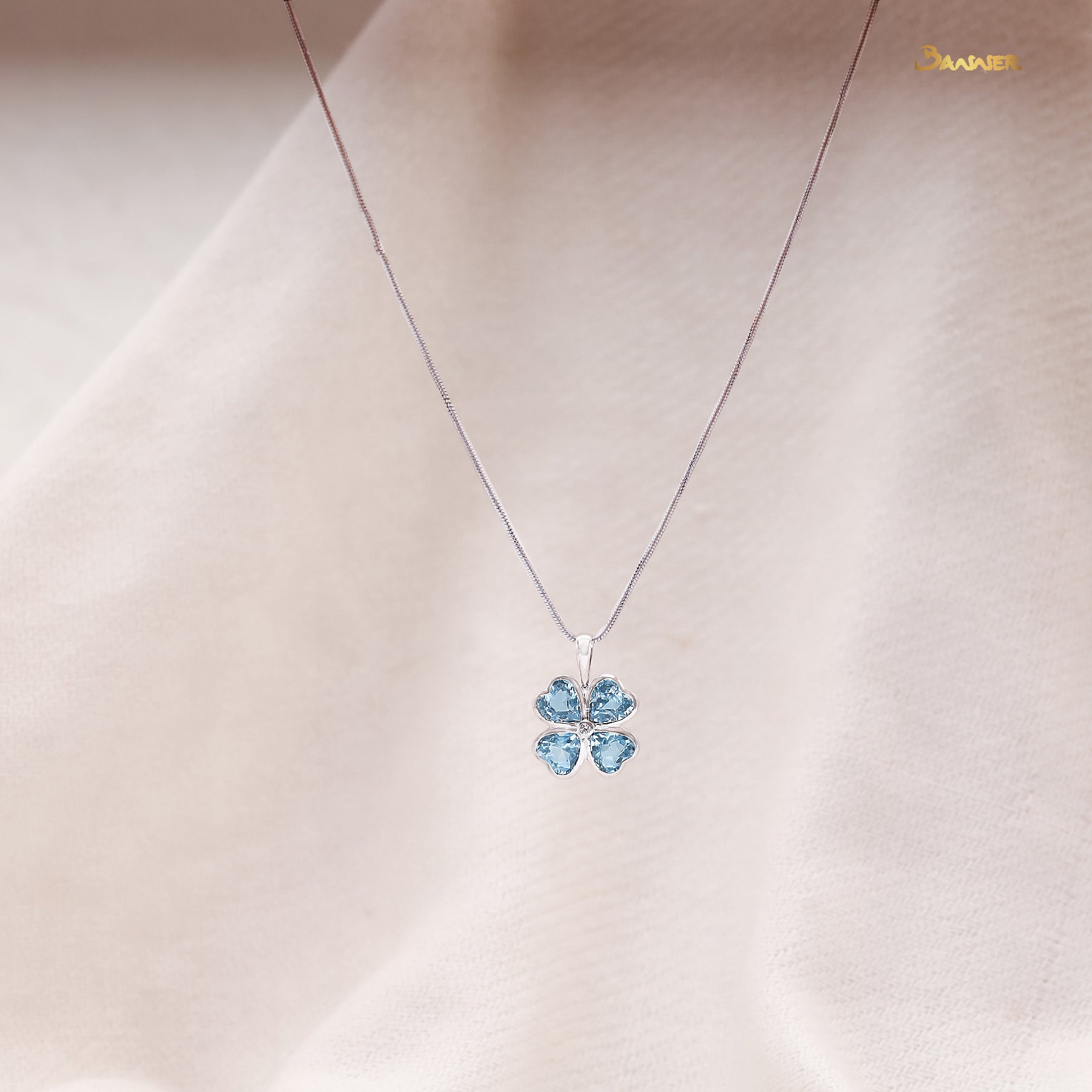 Blue Topaz and Diamond Clover Pendant