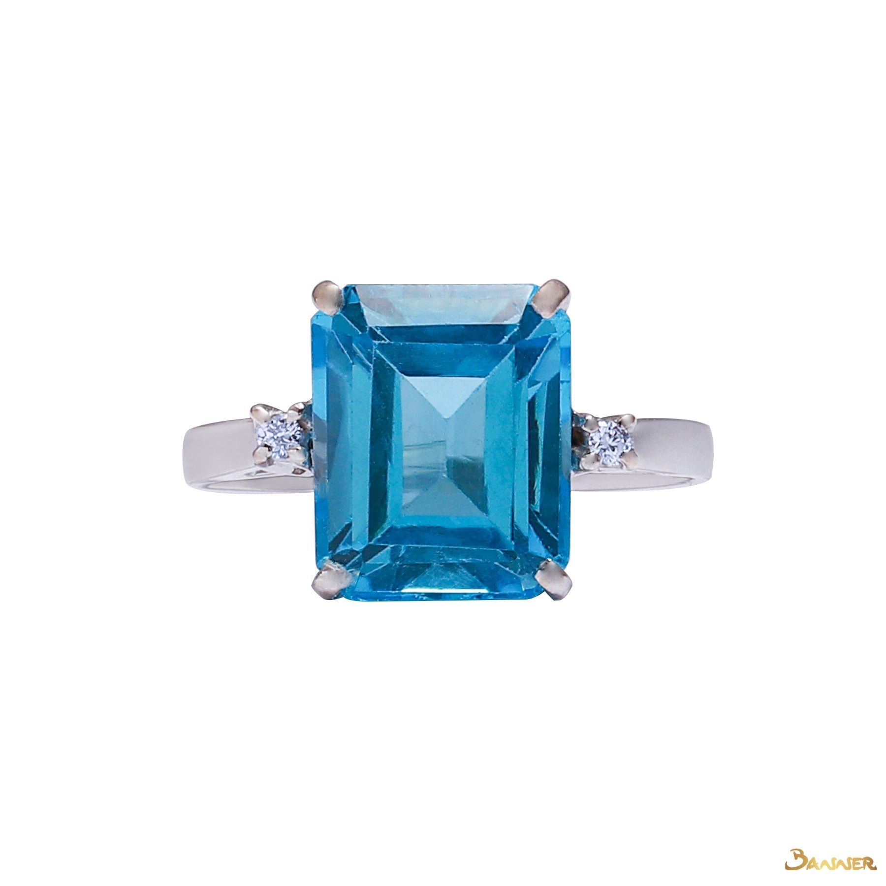 Blue Topaz Emerald Cut and Diamond Ring