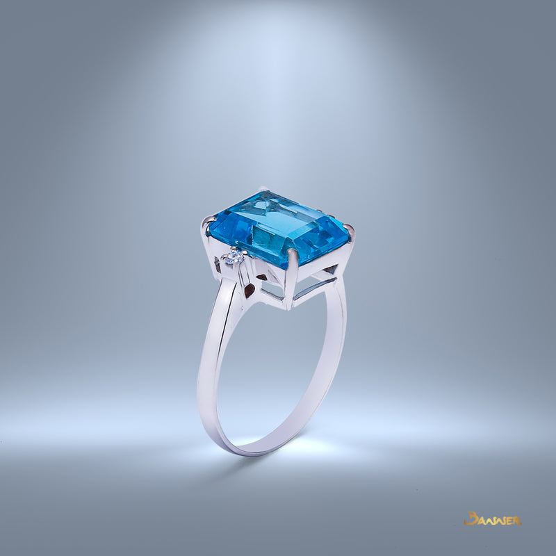 Blue Topaz Emerald Cut and Diamond Ring