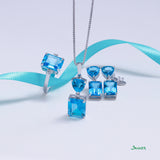 Blue Topaz Emerald Cut and Diamond Ring