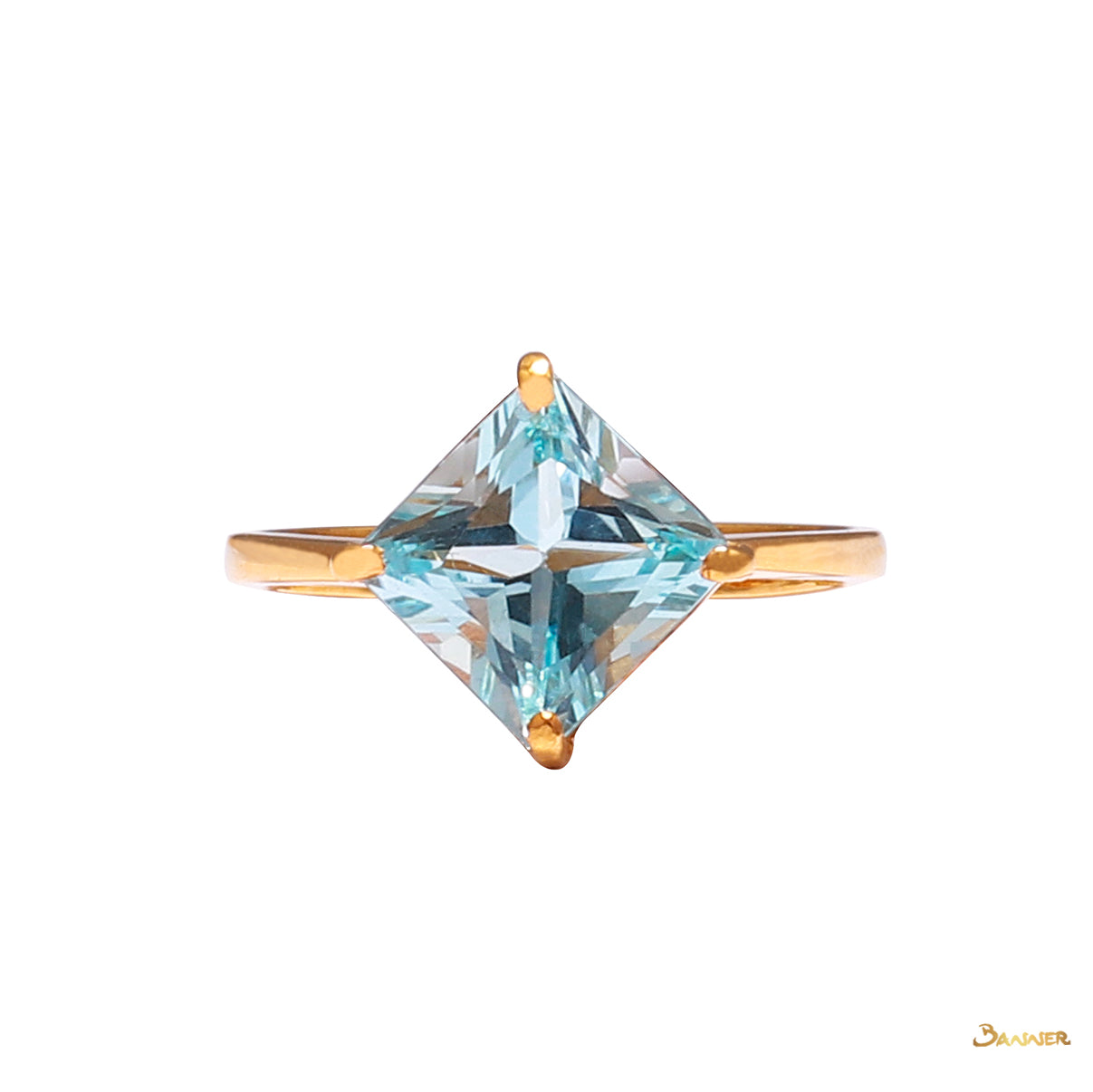 Rectangle-cut Blue Topaz Solitaire Ring