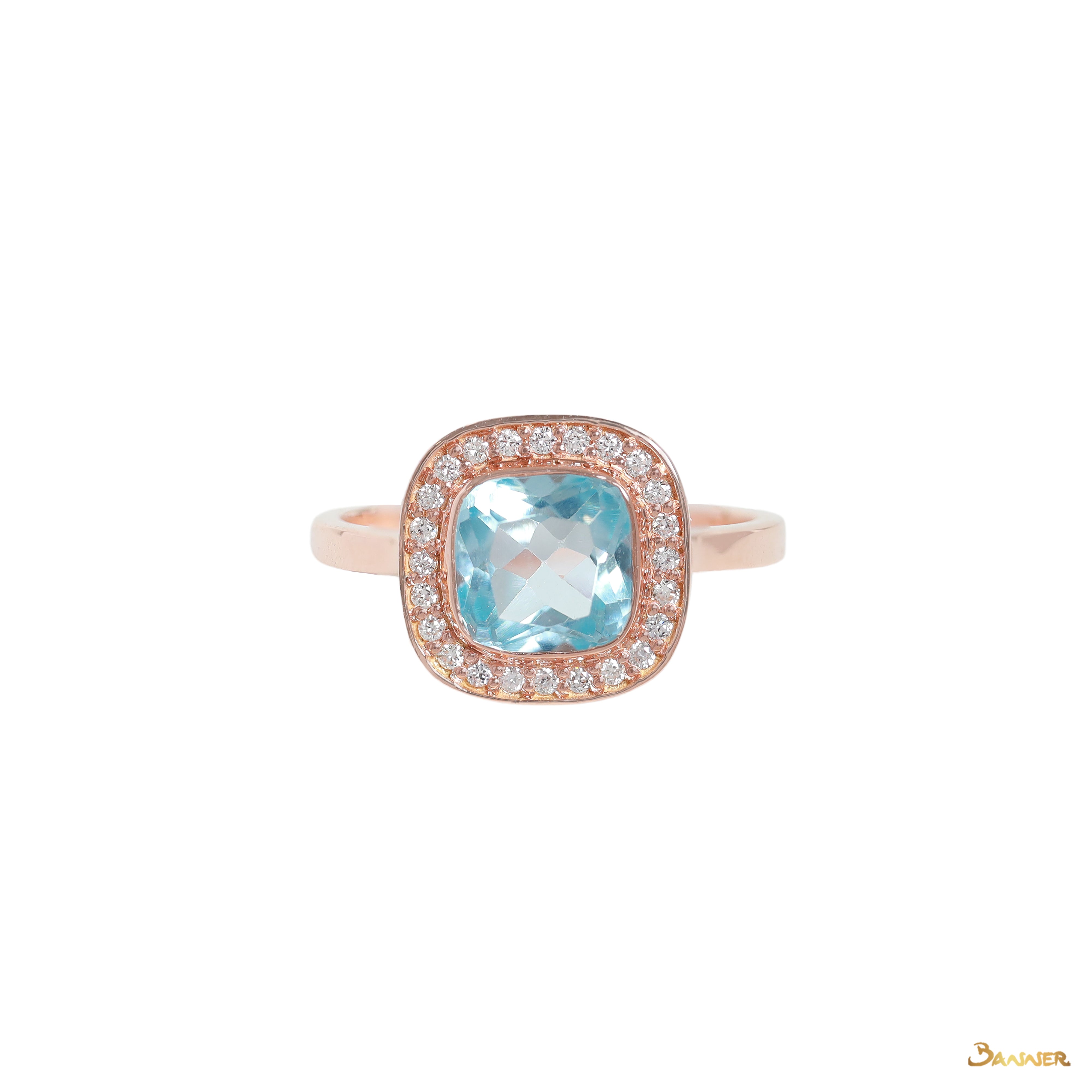 Blue Topaz and Diamond Halo Ring