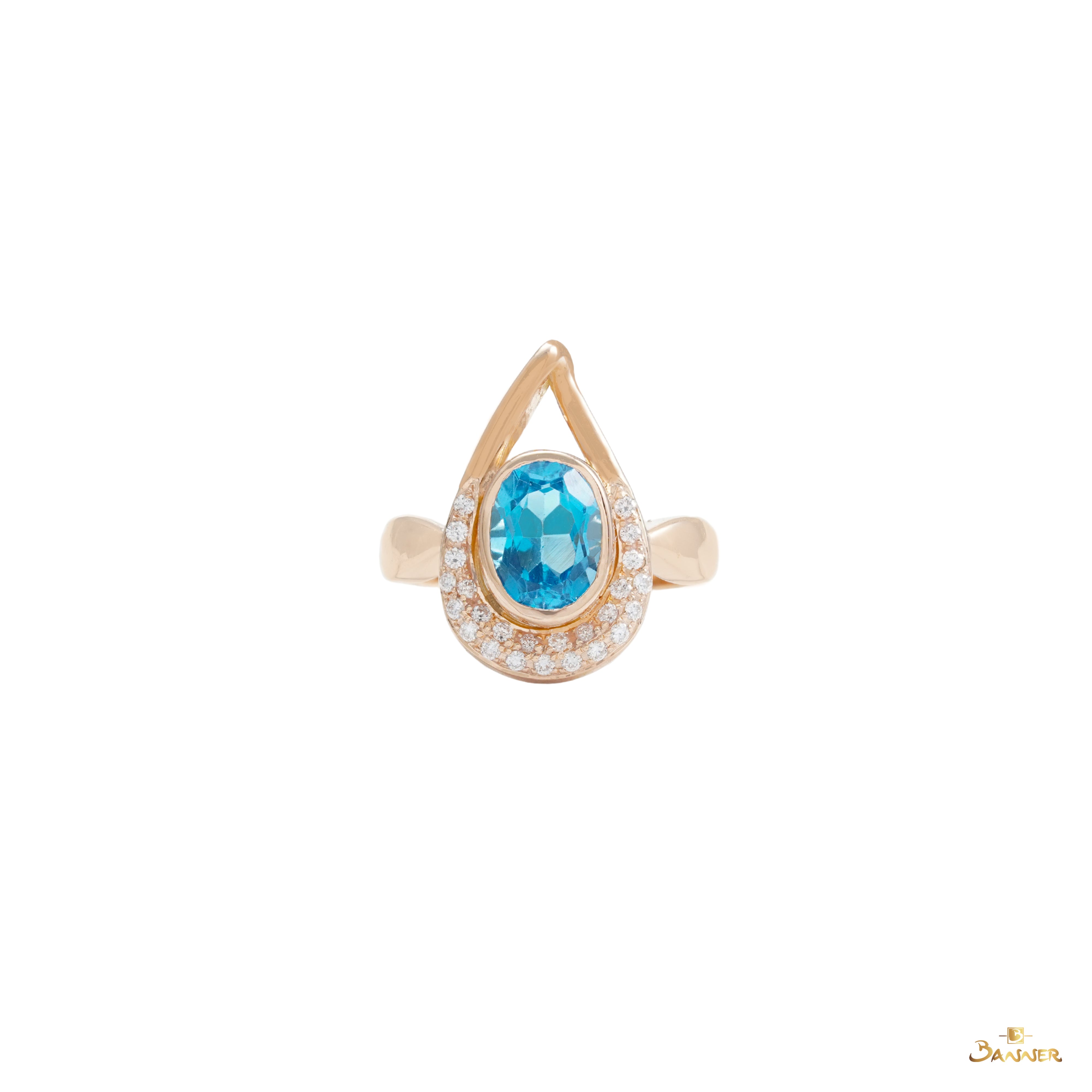 Blue Topaz and Diamond Droplet Ring