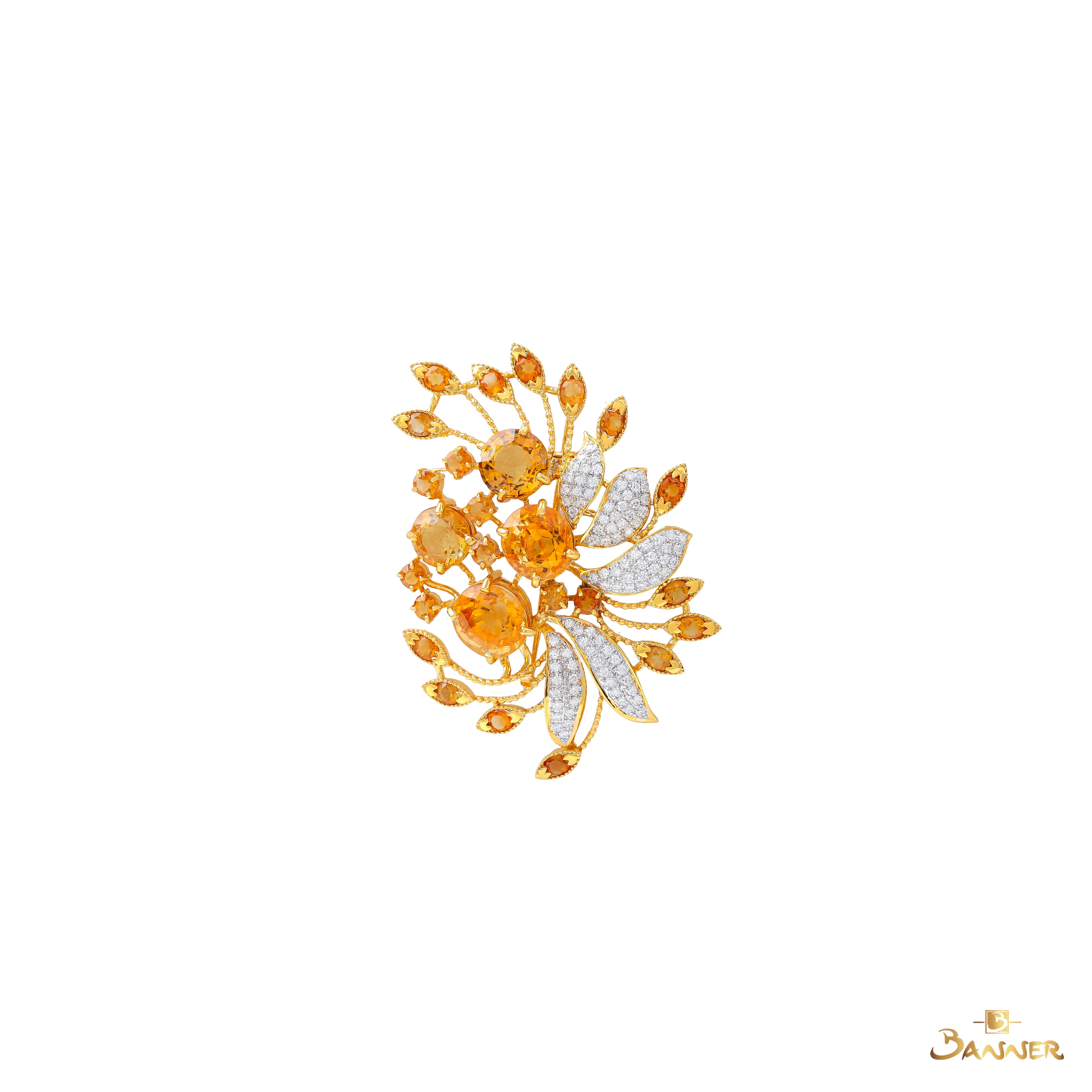 Citrine and Diamond Floral Brooch