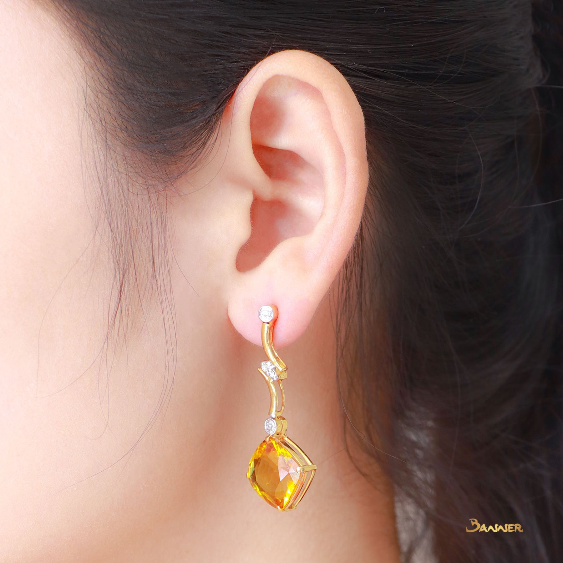 Citrine and Diamond Dangle Earrings