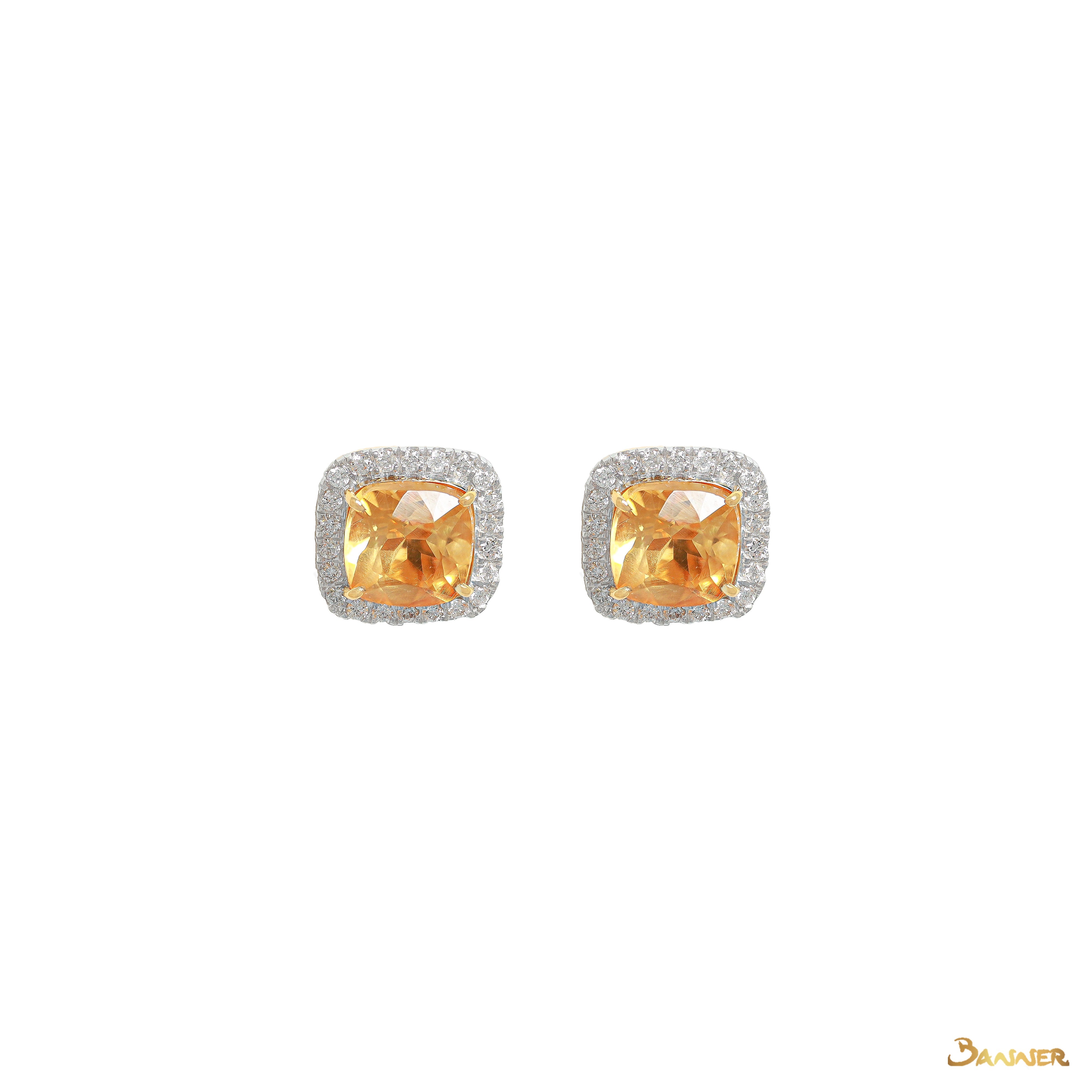 Citrine and Diamond Halo Earrings