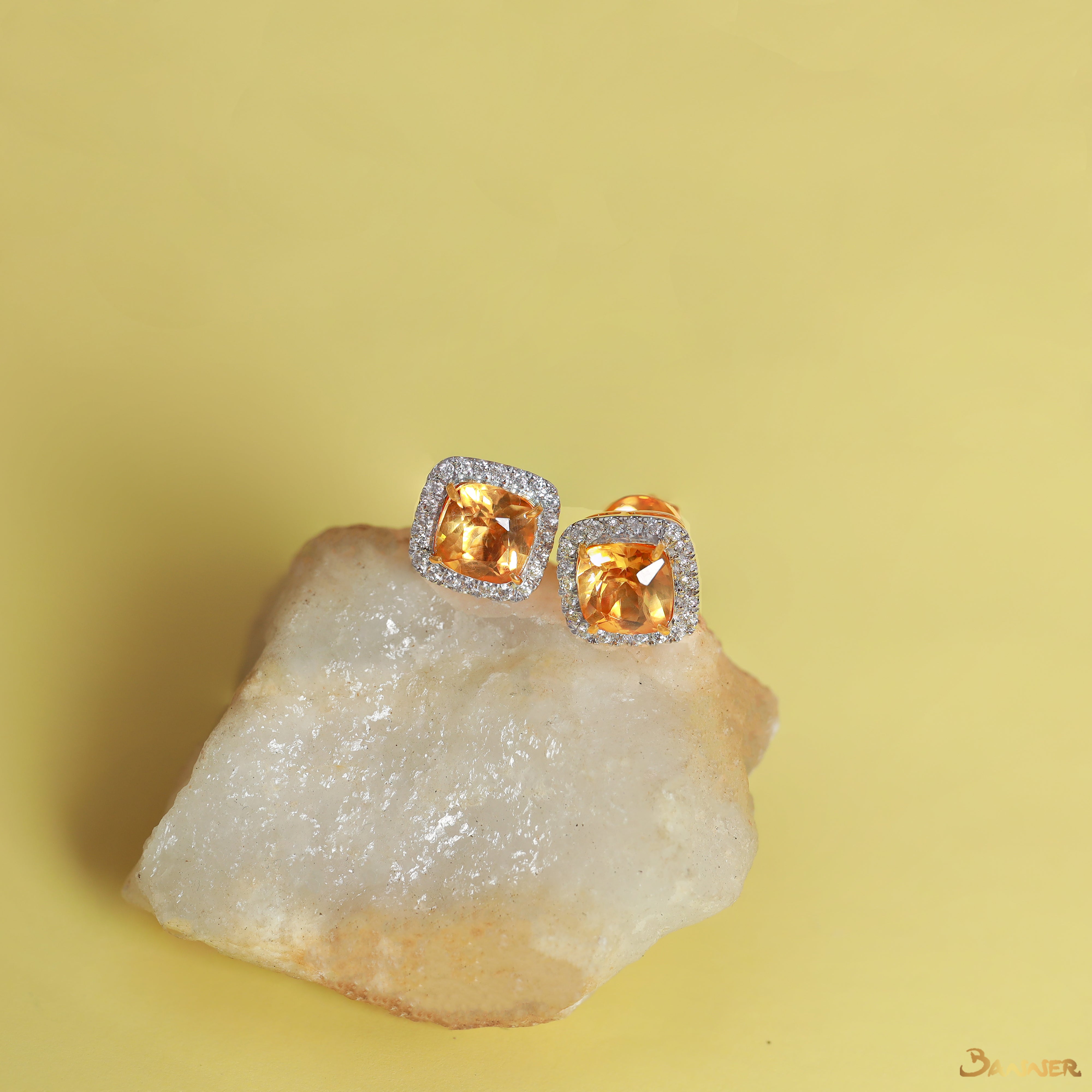 Citrine and Diamond Halo Earrings